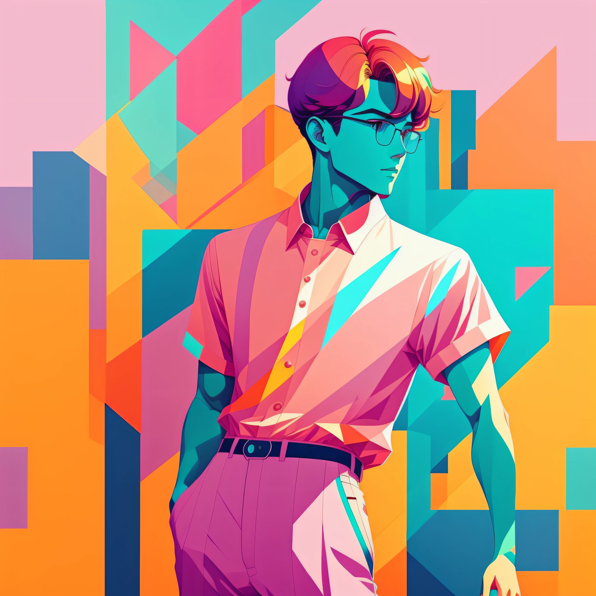a man in a dynamic pose wearing a modern outfit, designed by Gucci::3, tumblr, inspired by Yanjun Cheng style, digital art, internet boy lofi meme, trend in dezeen, catalog photo, 3 d render beeple, rhads and lois van baarle, cartoon style illustration, bright pastel colors, a beautiful art illustration, retro anime boy --ar 2:3 --q 2