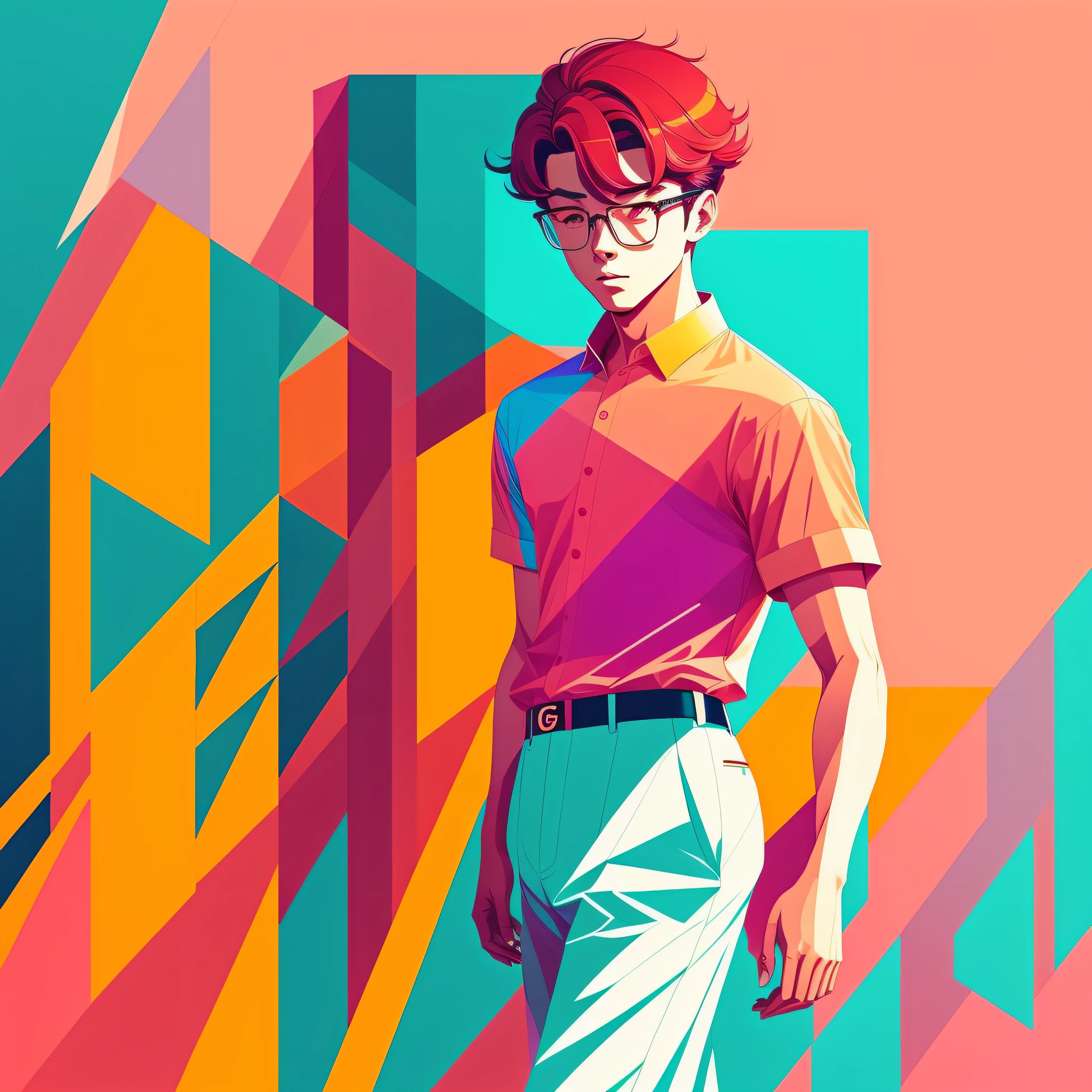a man in a dynamic pose wearing a modern outfit, designed by Gucci::3, tumblr, inspired by Yanjun Cheng style, digital art, internet boy lofi meme, trend in dezeen, catalog photo, 3 d render beeple, rhads and lois van baarle, cartoon style illustration, bright pastel colors, a beautiful art illustration, retro anime boy --ar 2:3 --q 2