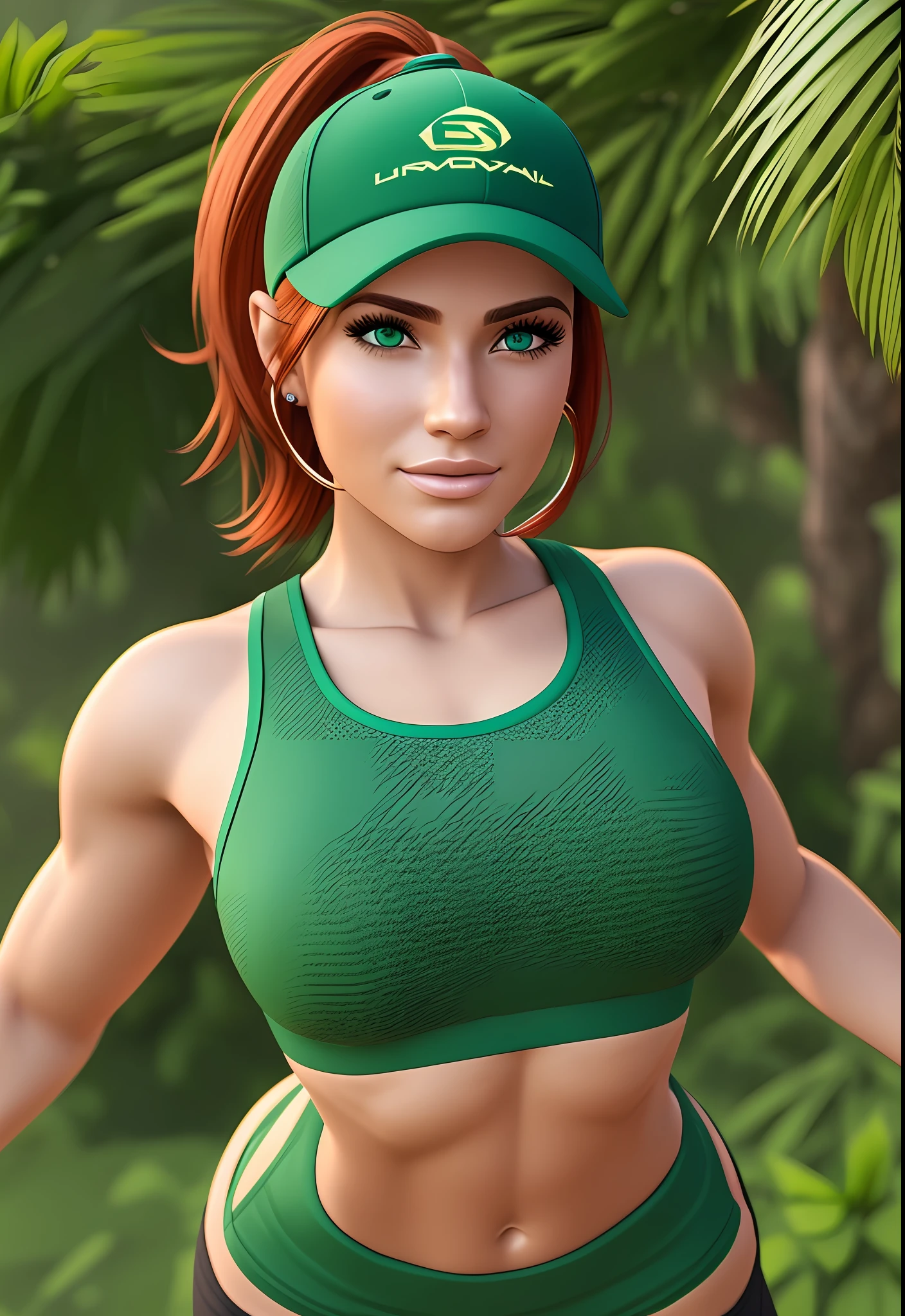 Beautiful woman, ultra realistic, green eyes, red hair, 8k, lots of details, wearing realistic gym clothes, Latino ethnicity. #feminina #realista --auto --s2