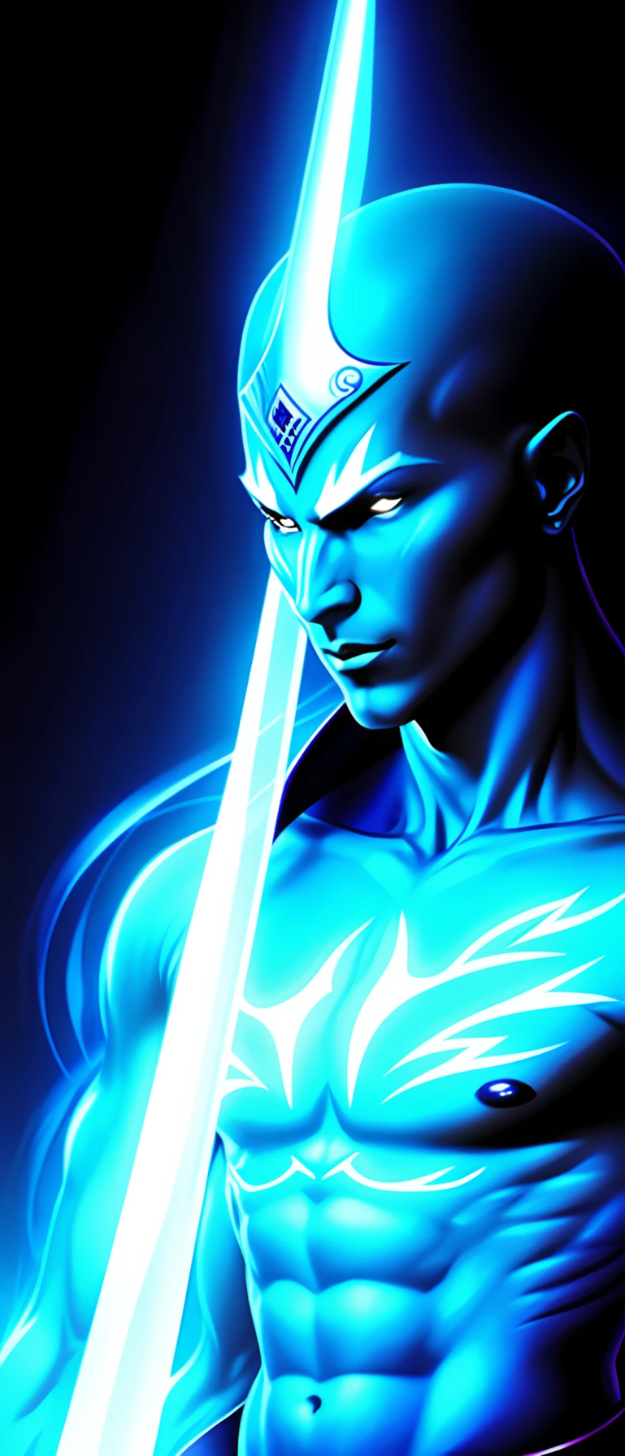 a closeup of a person with a sword in the sky, male djinn man, djinn hybrid demon man, concept art of a monk, hybrid human djinn, by Daryush Shokof, inspired by Chen Jiru, asura of Chinese myth, fit male demon, inspired by Hu Zaobin