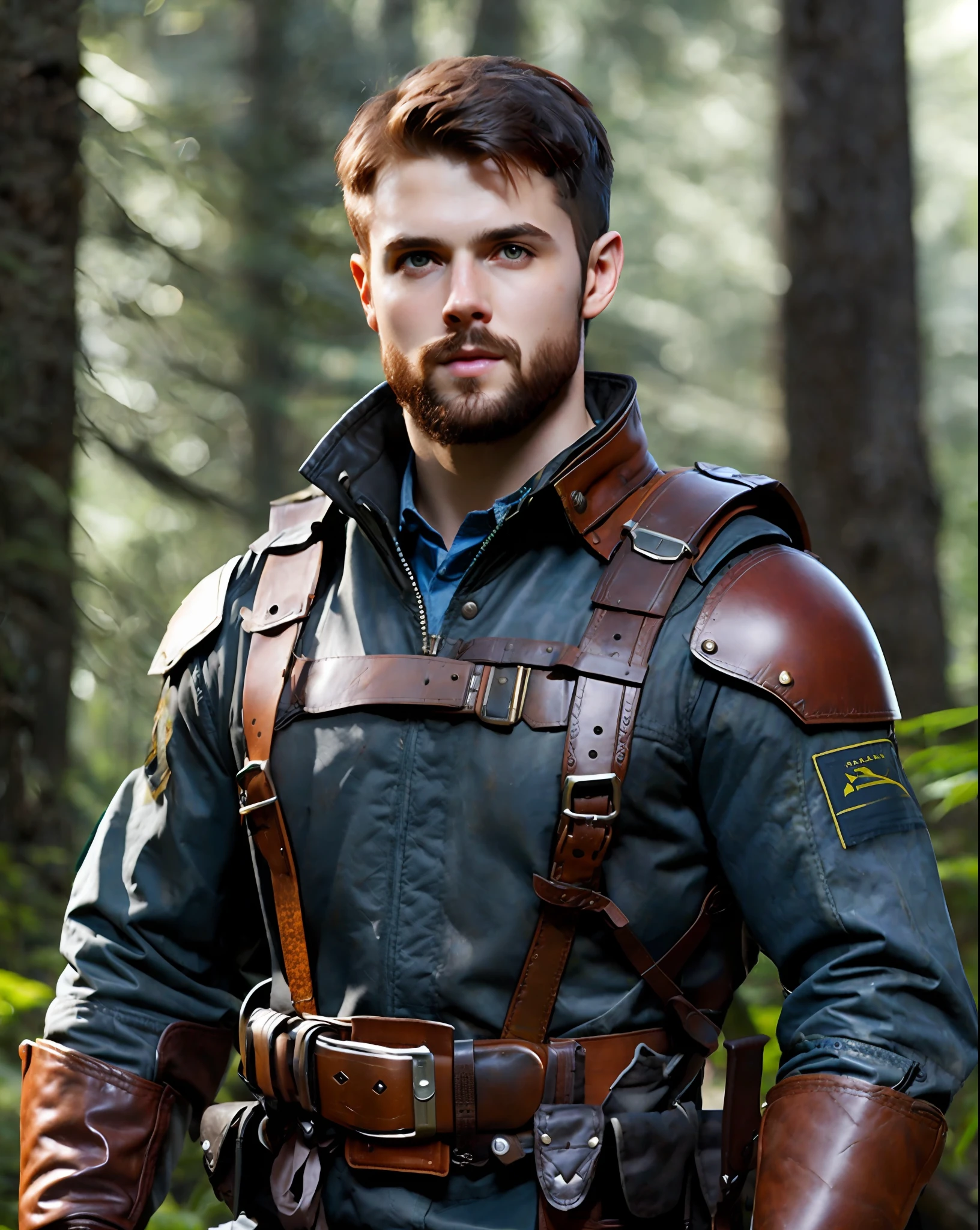 fking_scifi_v2, adventurer figure, product photo, oil painting, whelan, beautiful lighting, fantasy, d&d, masterpiece, realistic figure, realism, anthropomorphic figure, in the forest, tool belt, 80mm, f/1.8
