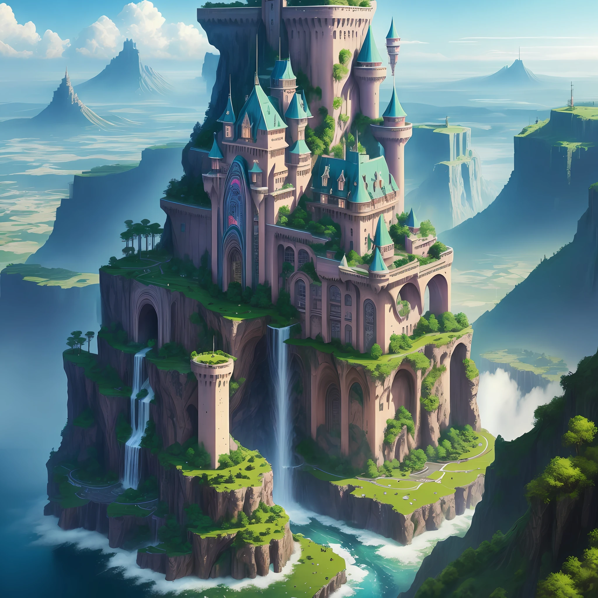 Super Huge Castle Paradise Heaven Giant Cyberpunk Top Quality Utopia Waterfall Mother Nature