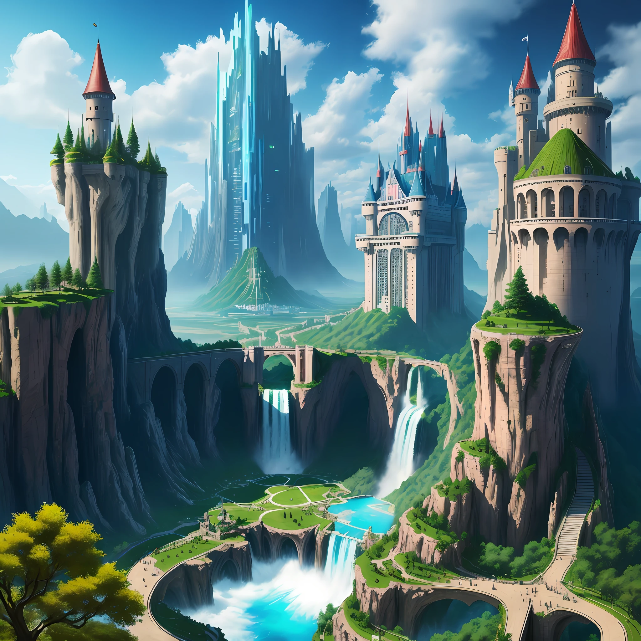 Super Huge Castle Paradise Heaven Giant Cyberpunk Top Quality Utopia Waterfall Mother Nature