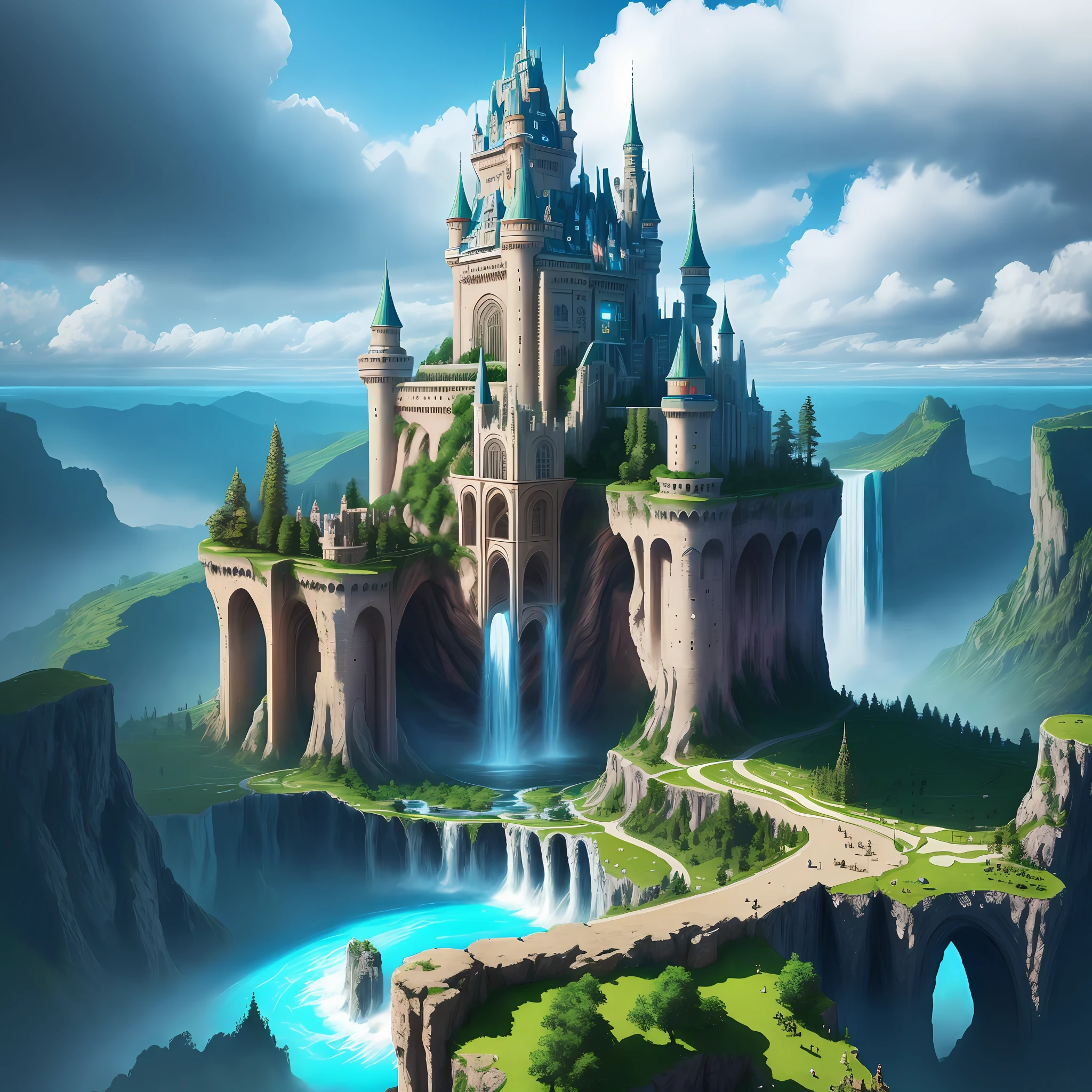 Super Huge Castle Paradise Heaven Giant Cyberpunk Top Quality Utopia Waterfall Mother Nature