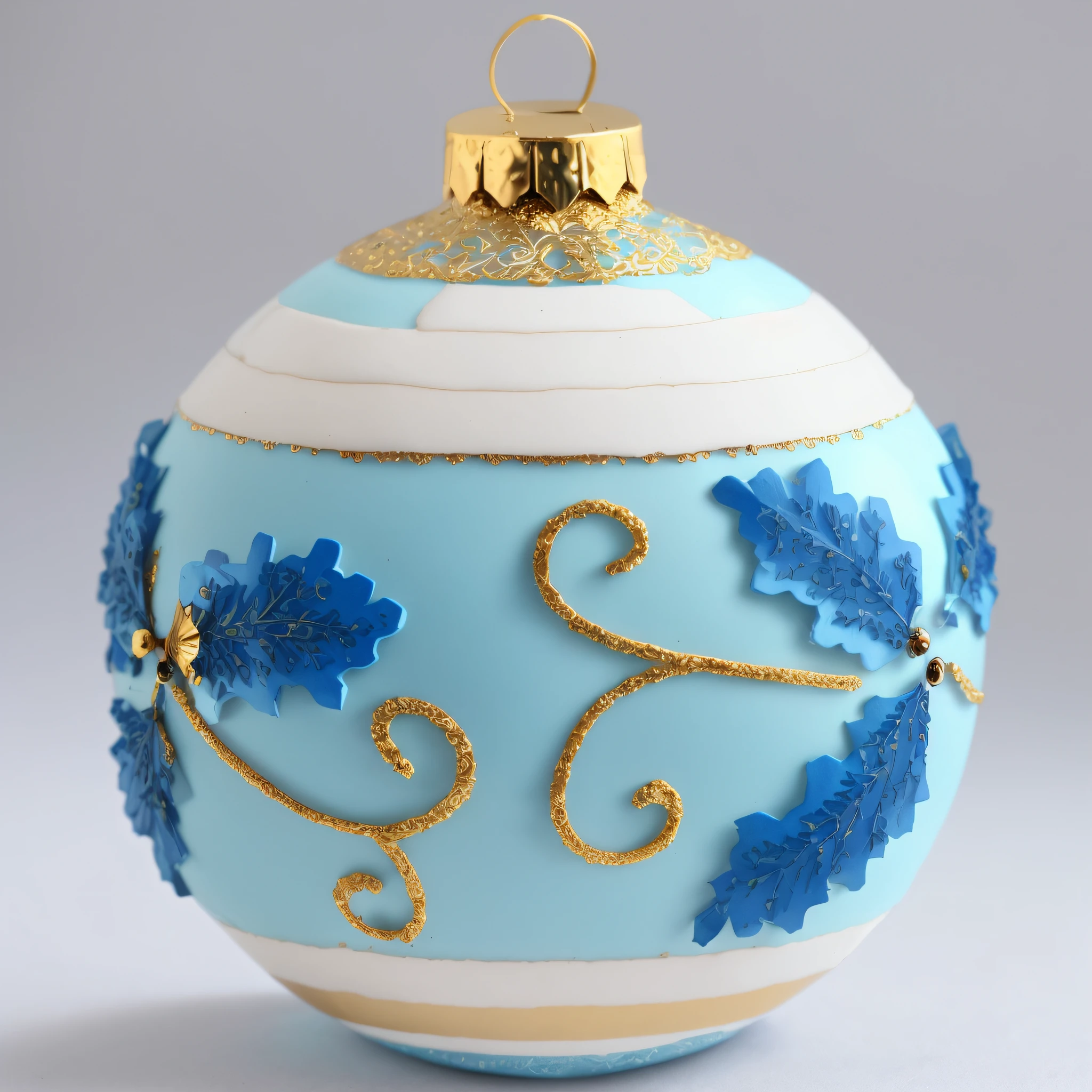 a blue and white Christmas ornament with holly leaves and a gold top, decorated ornaments, detailed ornaments, ornaments, ornaments, ornaments, very ornate, ornament, filigree ornaments, hyper detailed ornament, decorated hight, peppermint motif, ornate decoration, organic ornaments, h 576, - h 7 6 8 --auto --s2