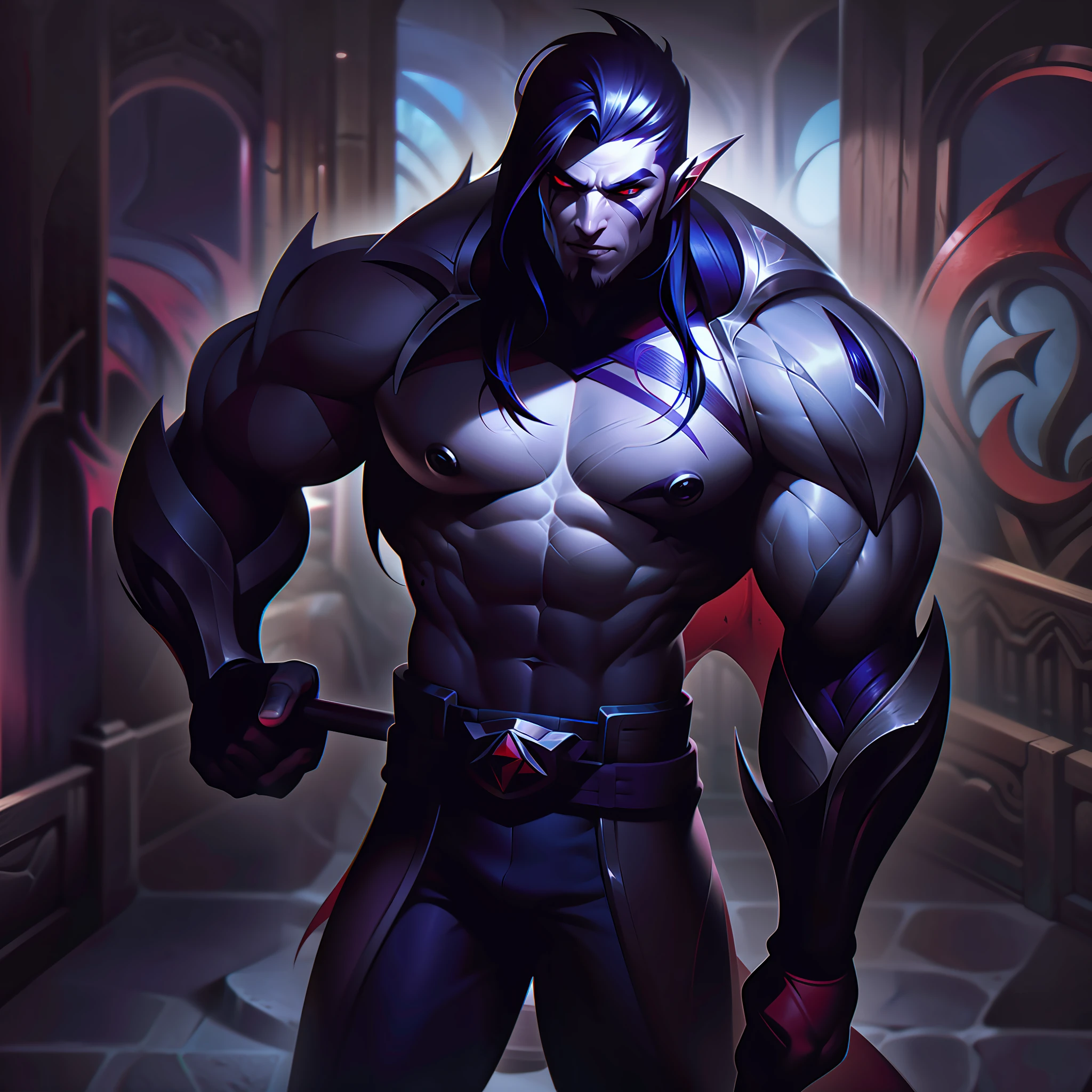 male + muscles + vampire + bulge + shy splashart, splashart, League of Legends splashart, art, brush stroke, masterpiece, 8k, ultra detailed, HD