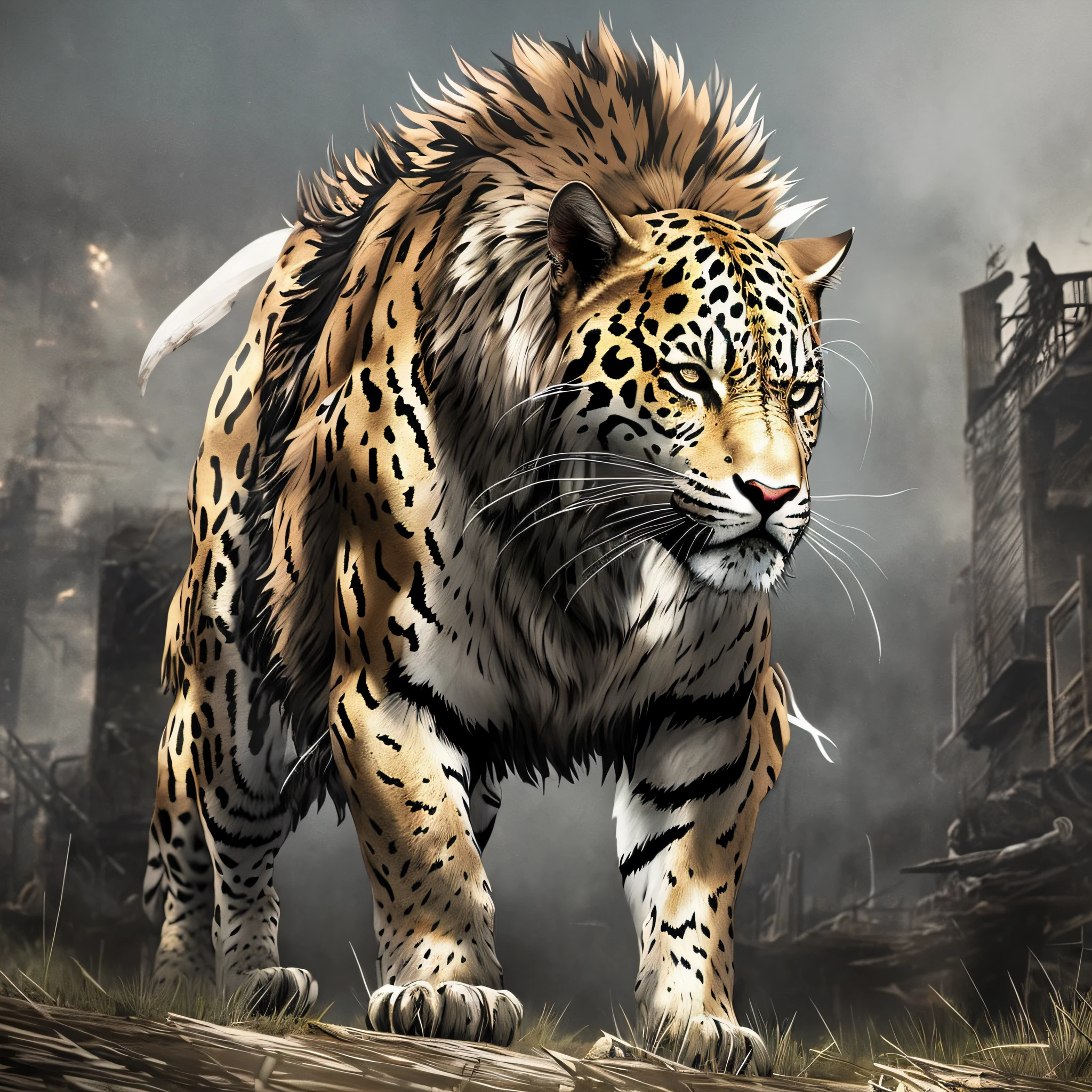 ANIME JAGUAR , Angry, ANIMAL, (white background) Concept art, huge claws, with many scars (The Walking Dead concept) (Metal Gear Solid concept) (Far Cry concept) --auto --s2