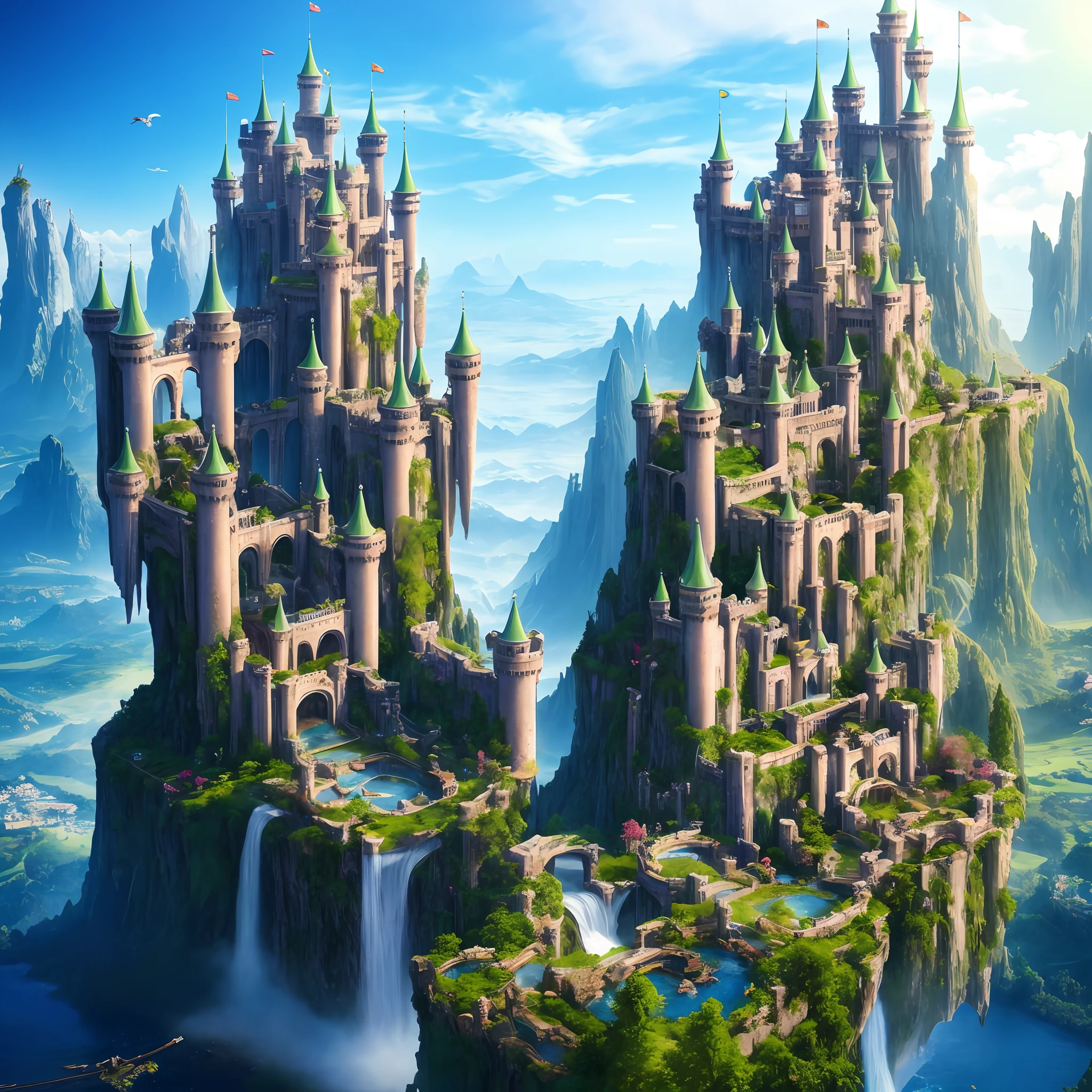 Super Huge Castle Paradise Heaven Giant Cyberpunk Top Quality Utopia Waterfall Mother Nature