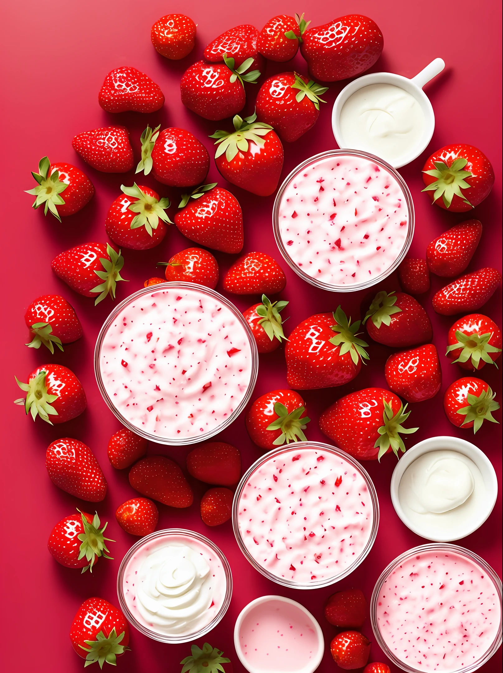 Strawberry yogurt on big red background