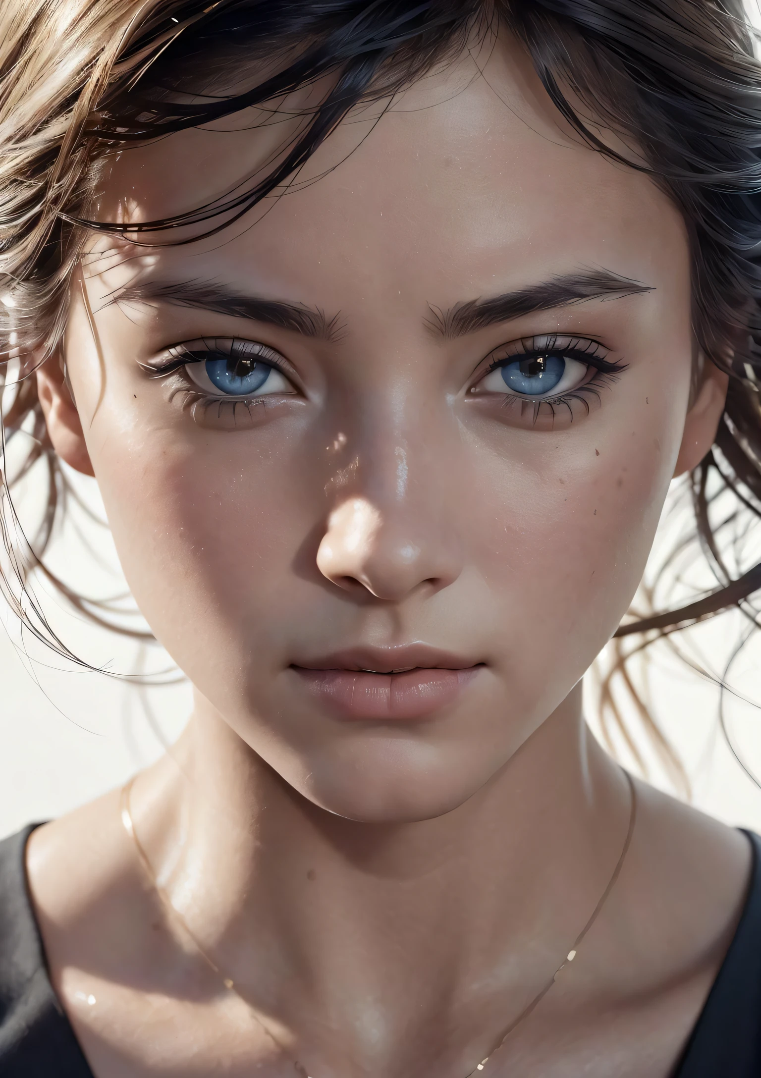 analog style, model shoot style, RAW close portrait of a 1girl, ((beautiful face: 1.7,
perfect face:1.3)), (from above:1.2), best quality, epic (by lee jeffries photo, sony a7, 50 mm, pores:1.5, colors, hyperdetailed:1.5, film grain:1.4,
hyperrealistic: 1.5), hyper-realistic lifelike texture, masterpiece, unreal engine 5, Extremely detailed CG unity 8k wallpaper, realistic eyes,
Madly detailed photo, (ecstasy of light and shadow, deep shadow), (Winner of the Pulitzer Prize for Photography and Taylor Wessing Photographic Prize)