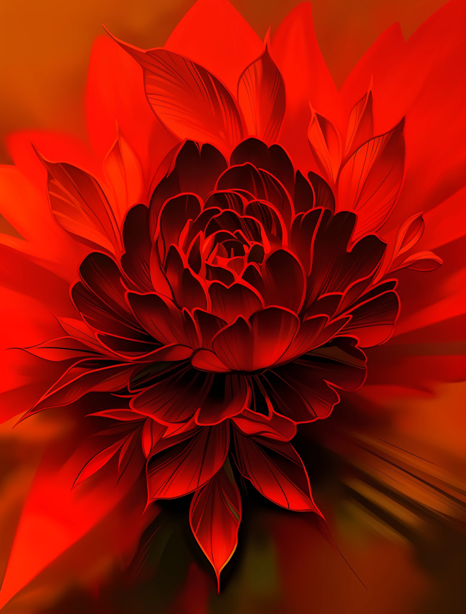 red lotus flower,black lines stroke