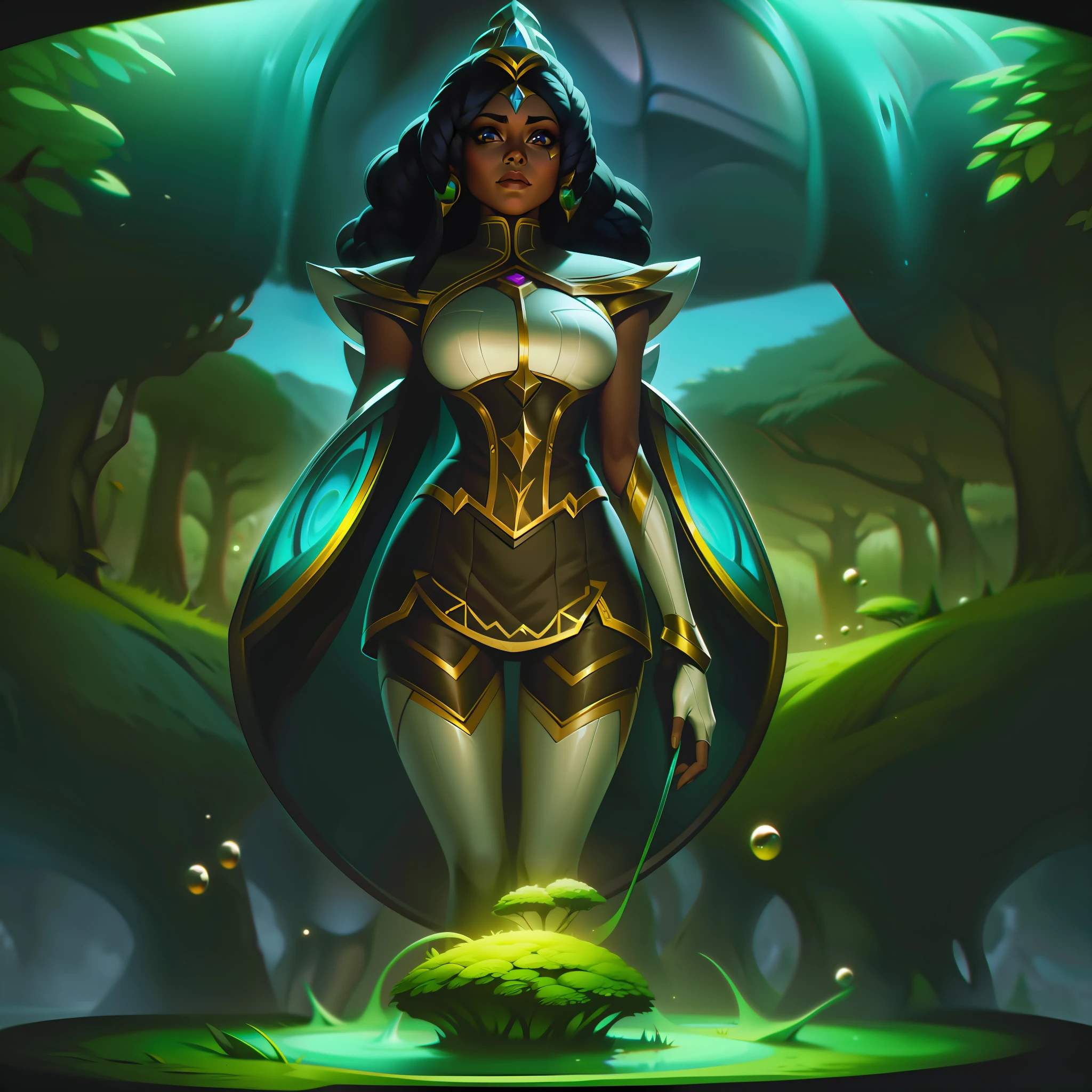 woman + ethiopian + dark skin + nature + cute splashart, splashart, League of Legends splashart, art, brush stroke, masterpiece, 8k, ultra detailed, HD