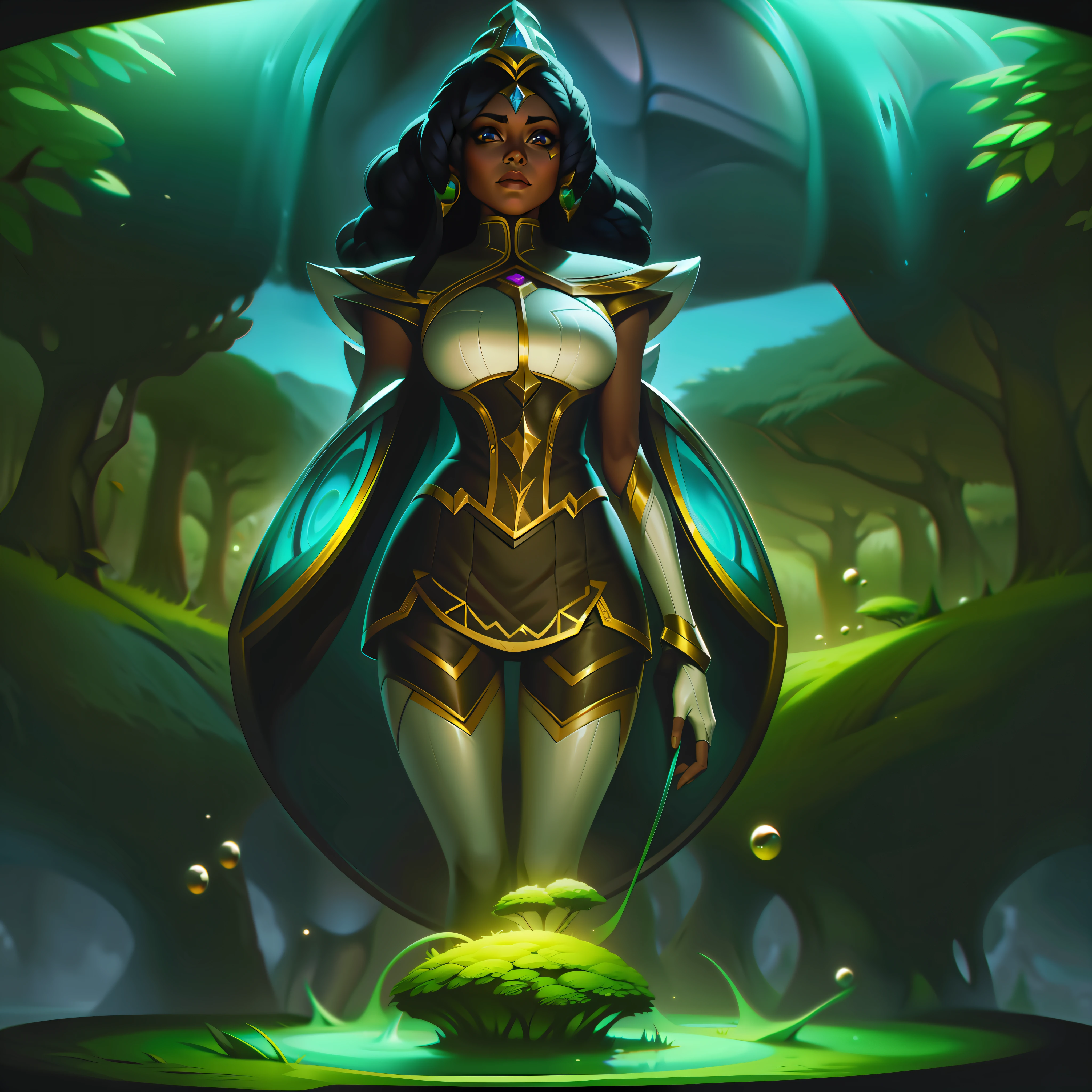 woman + ethiopian + dark skin + nature + cute splashart, splashart, League of Legends splashart, art, brush stroke, masterpiece, 8k, ultra detailed, HD
