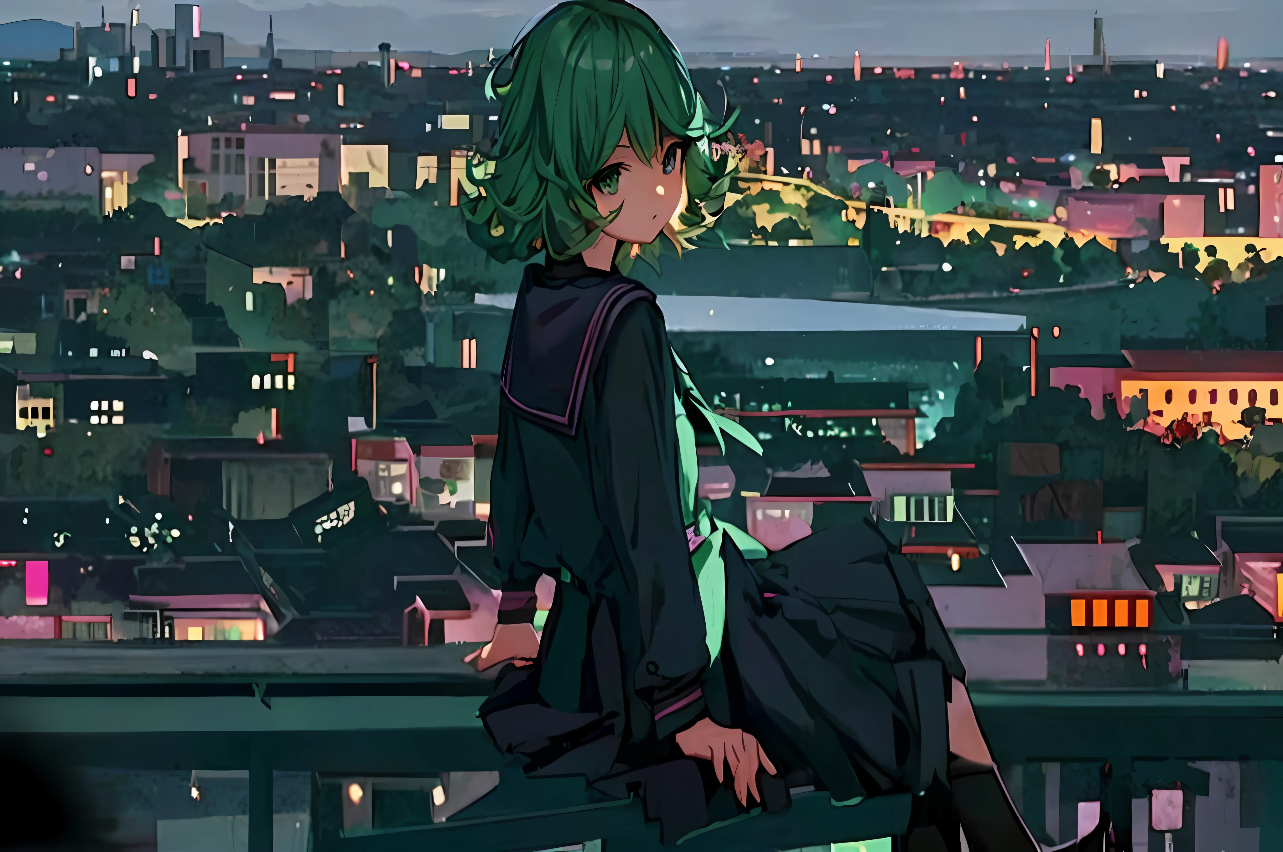 anime girl sitting on a ledge overlooking a city at night, anime style 4 k, best anime 4k konachan wallpaper, anime art wallpaper 4k, anime art wallpaper 4 k, anime art wallpaper 8 k, anime style. 8k, 4k anime wallpaper, anime aesthetic, anime vibes, anime wallpaper 4k, anime wallpaper 4 k, tatsumaki