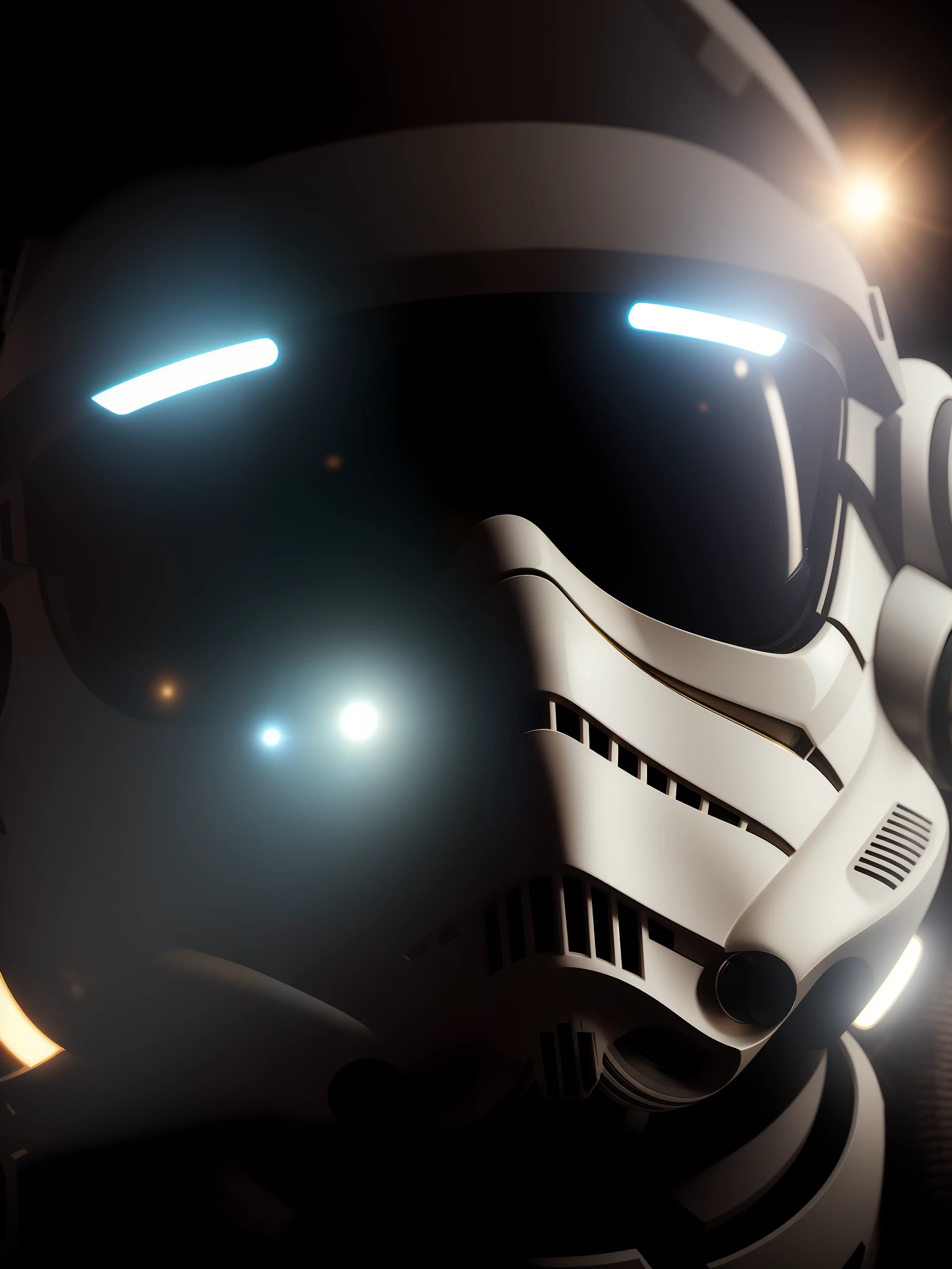 Movie scene, stormtrooper from Star Wars close-up shot, distorted space, distorted undead in the background, lens flares, light shafts, intricate details, highly detailed, volumetric lighting, 4k rendering, stock photo, hyperrealistic, realistic textures, dramatic lighting, Unreal Engine