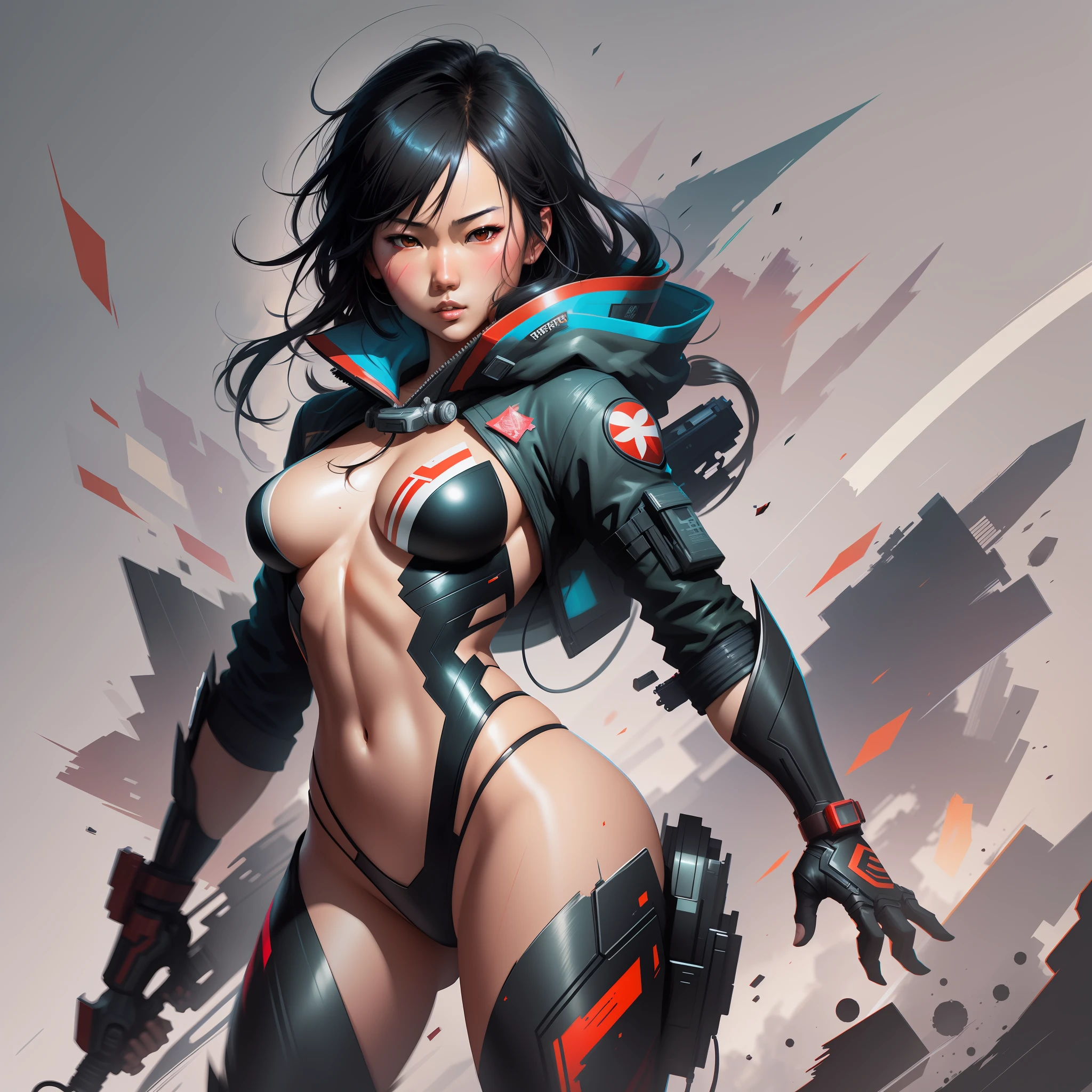 Jett, asian girl, Valorant, digital illustration, comic style, perfect anatomy, centered, approaching perfection, dynamic, highly detailed, artstation, concept art, smooth, sharp focus, illustration, art by Carne Griffiths and Wadim Kashin