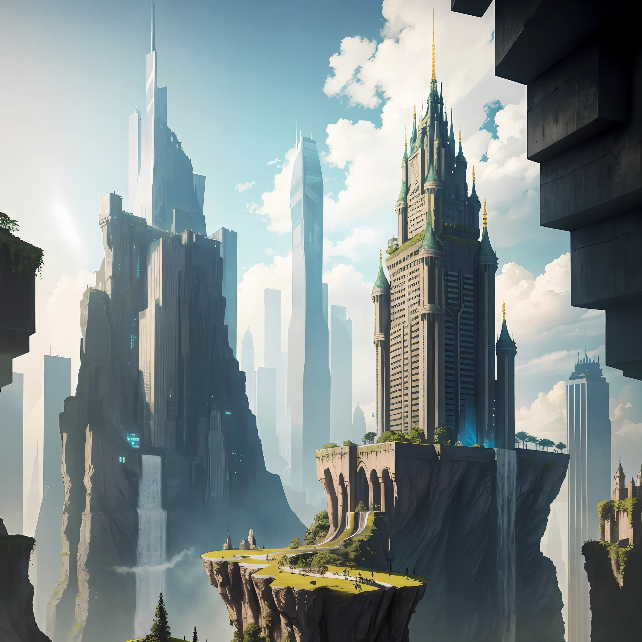 skyscrapers super huge castle huge waterfall top quality super high definition great quality cyberpunk masterpiece utopia fantasy futuristic city great view utopia huge space