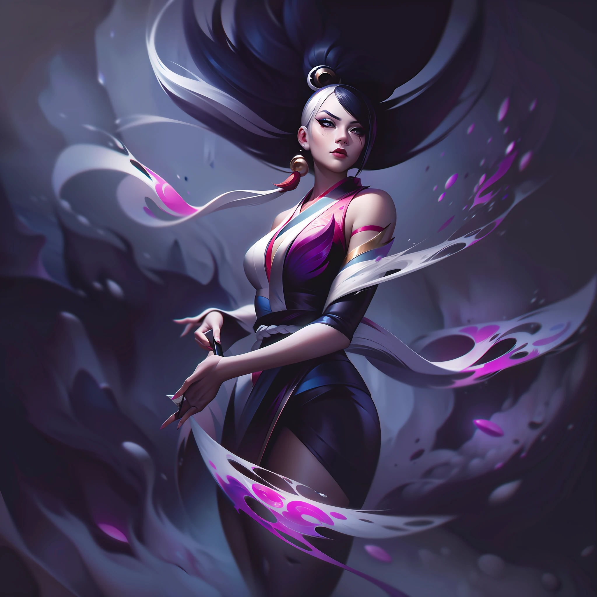 woman + asian + japanese + pearl + broken skin + femme fatale splashart, splashart, League of Legends splashart, art, brush stroke, masterpiece, 8k, ultra detailed, HD