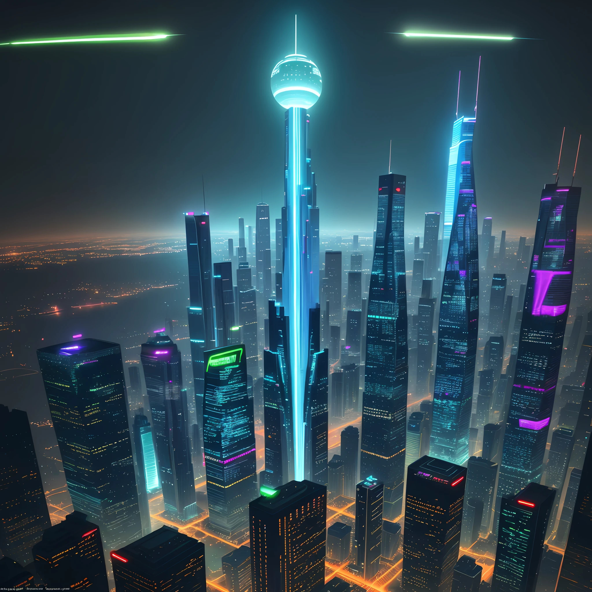 skyscrapers night view neon sci-fi cyberpunk ultra high definition utopia utopia megacity big city masterpiece perfection