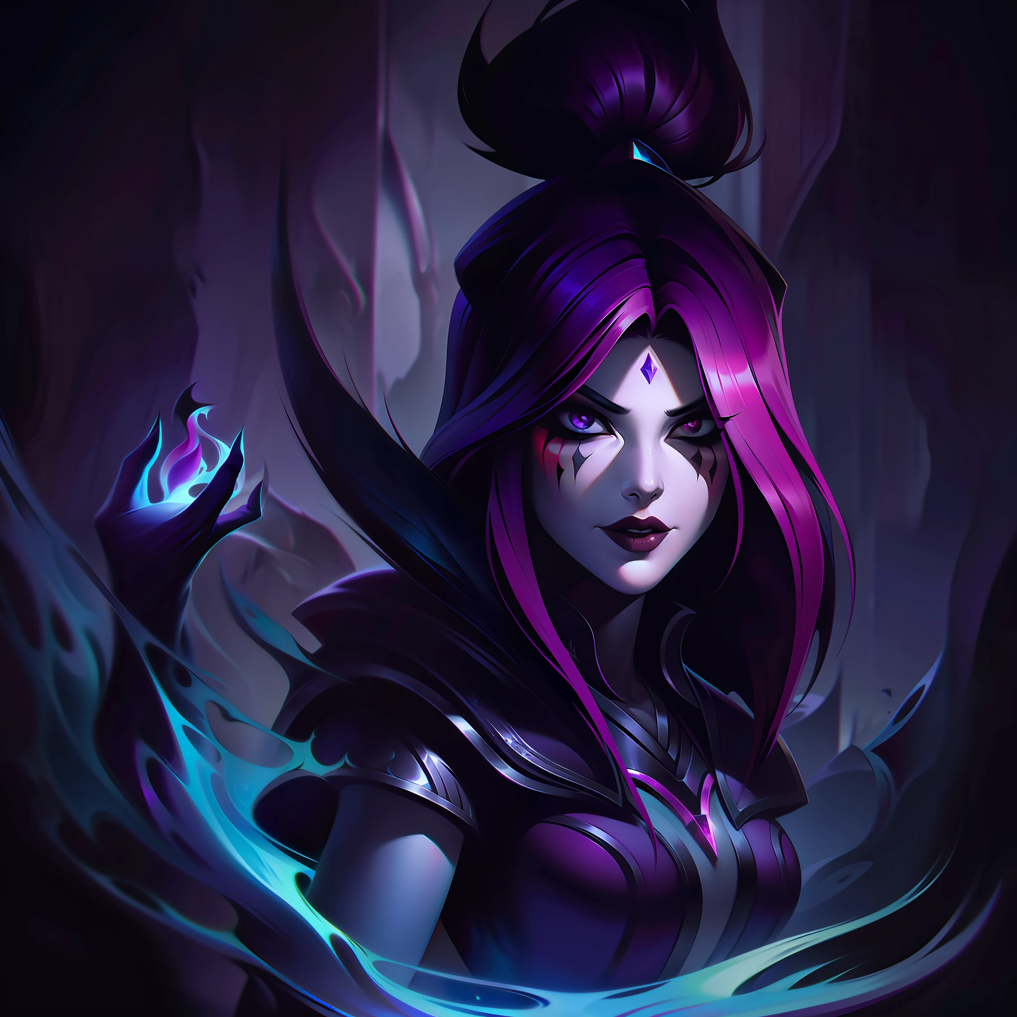 woman + korean + elder + necromancer + dark shadows + femme fatale splashart, splashart, League of Legends splashart, art, brush stroke, masterpiece, 8k, ultra detailed, HD