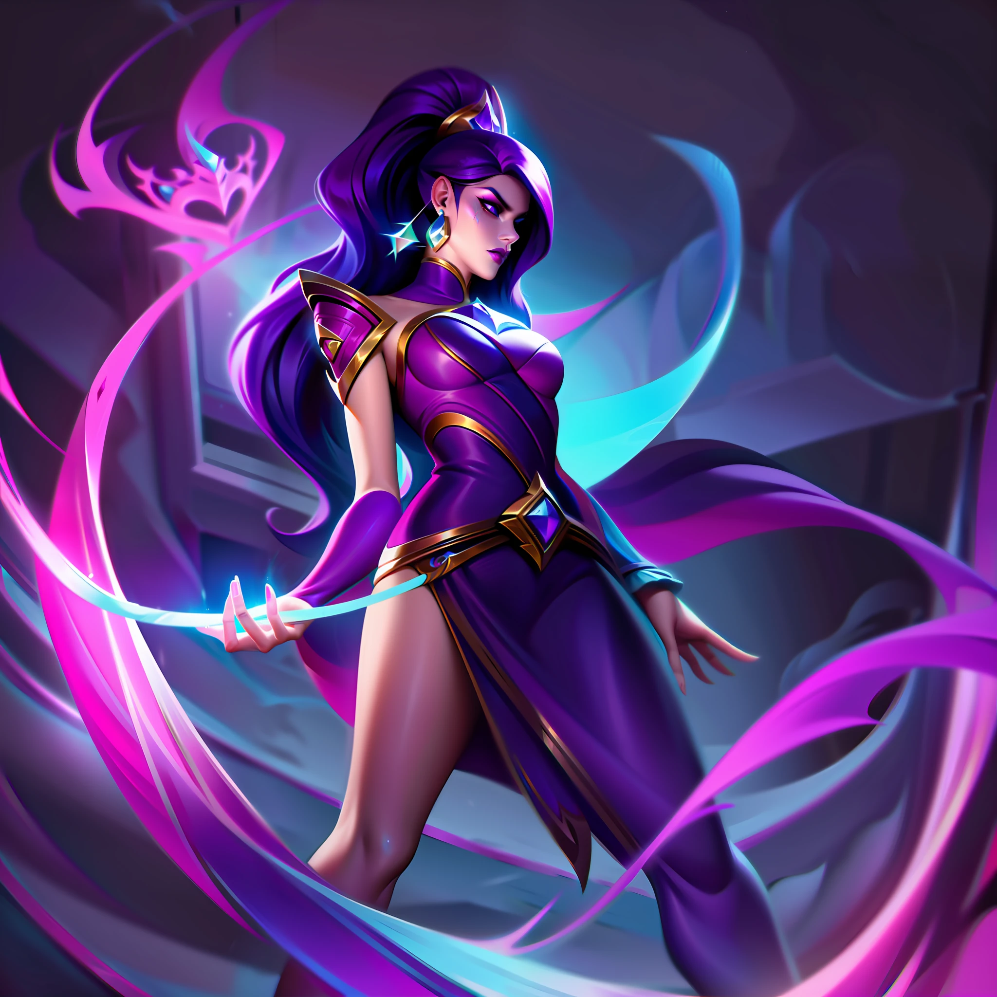 mulher + princess + purple blood + colorful + timid + femme fatale splashart, splashart, splashart de League of Legends, arte, pincelada, obra-prima, 8k, ultra detalhado, HD
