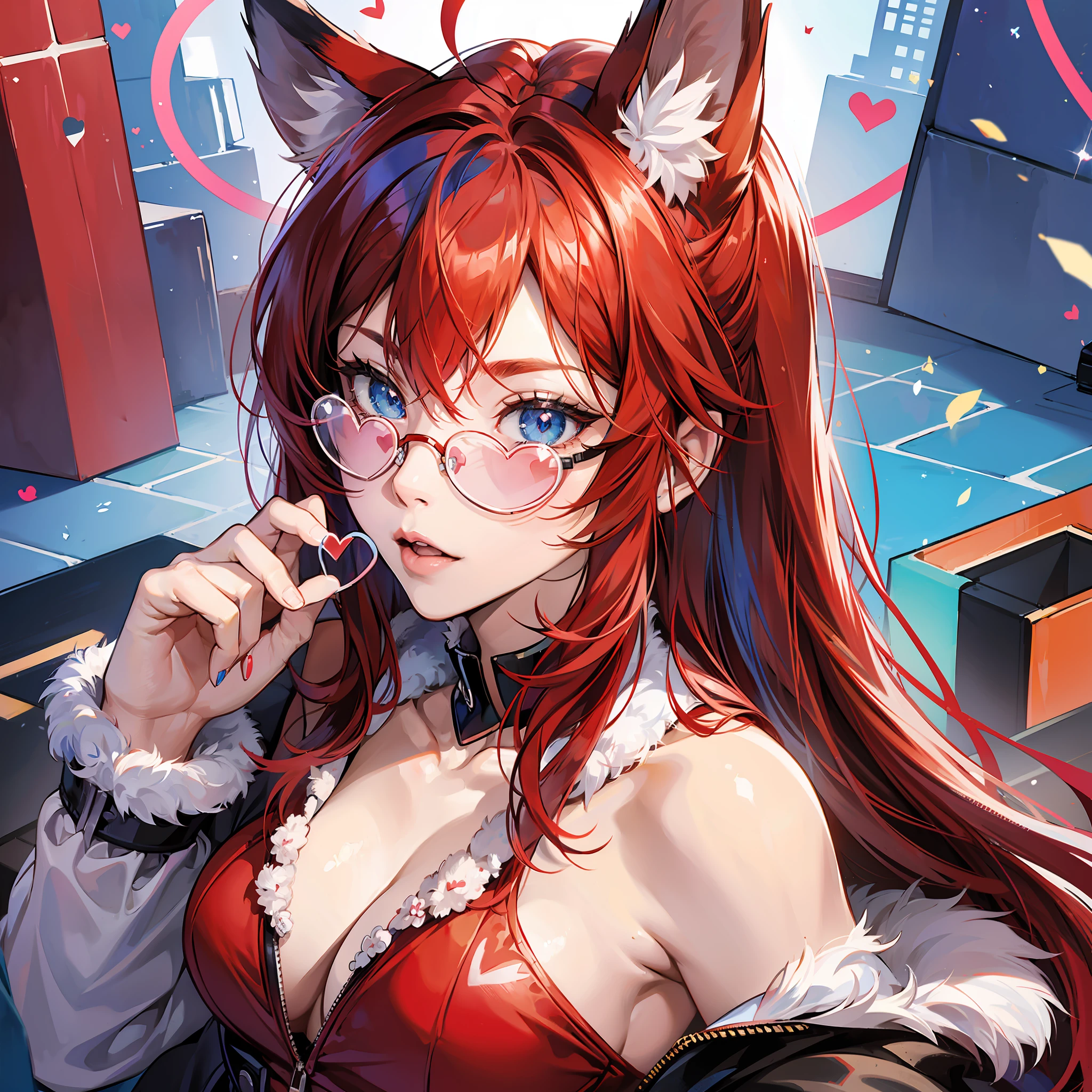 (furry),(sexy),(blue eyes),(red hair:1.2),(dog ears),(heart-shaped glasses) --auto --s2