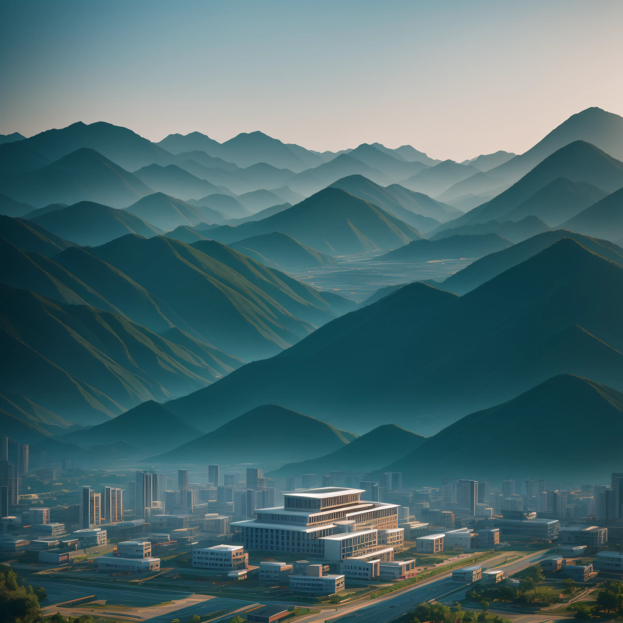 Chinese Modern Building on a hill, Epic, Cinematic. best quality, ultra high res, (photorealistic:1.4),, high resolution, detailed, raw photo, sharp re, by lee jeffries nikon d850 film stock photograph 4 kodak portra 400 camera f1.6 lens rich colours hyper realistic lifelike texture dramatic lighting unrealengine trending on artstation cinestill 800,