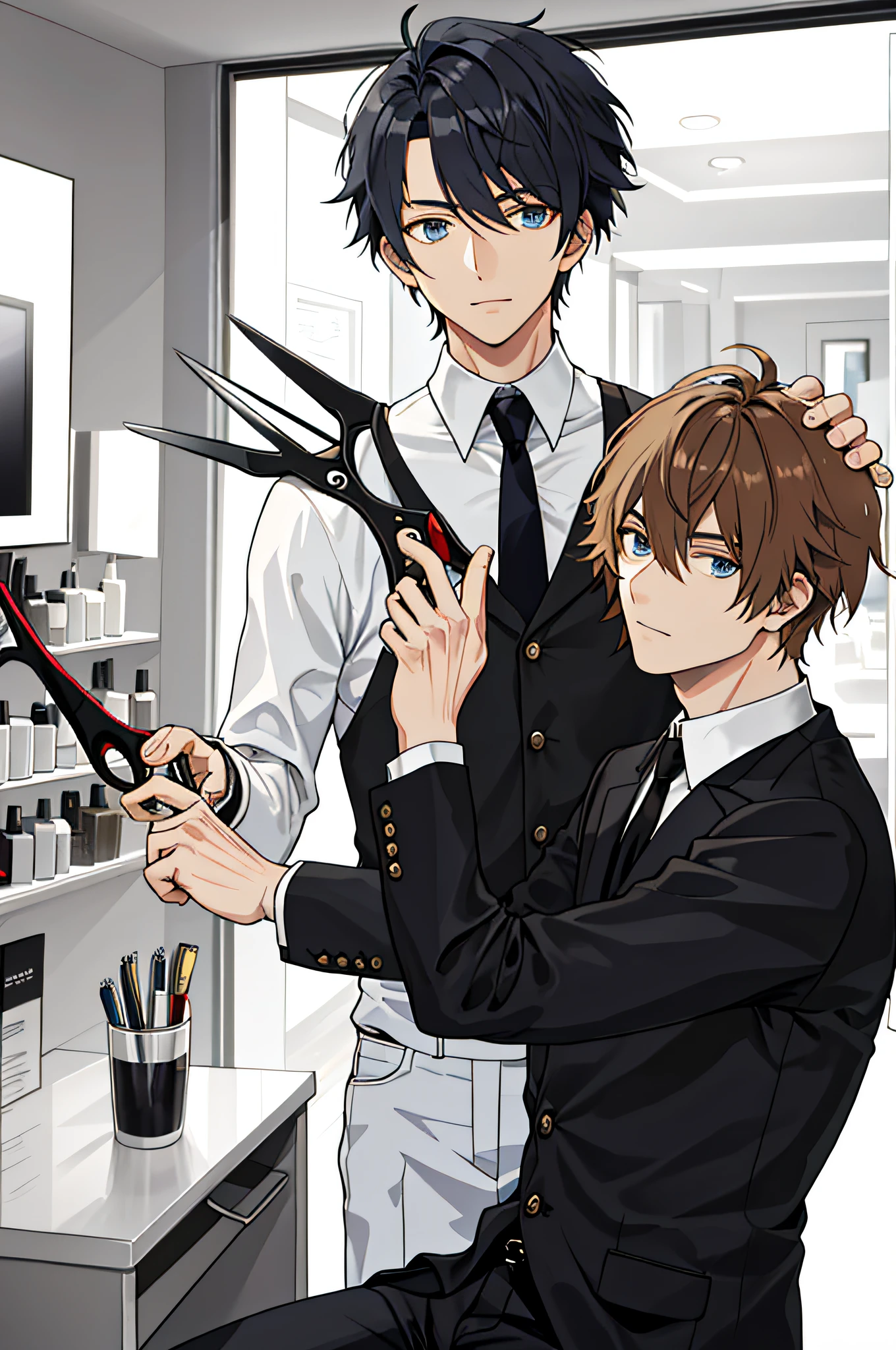 Handsome hairdresser with scissors