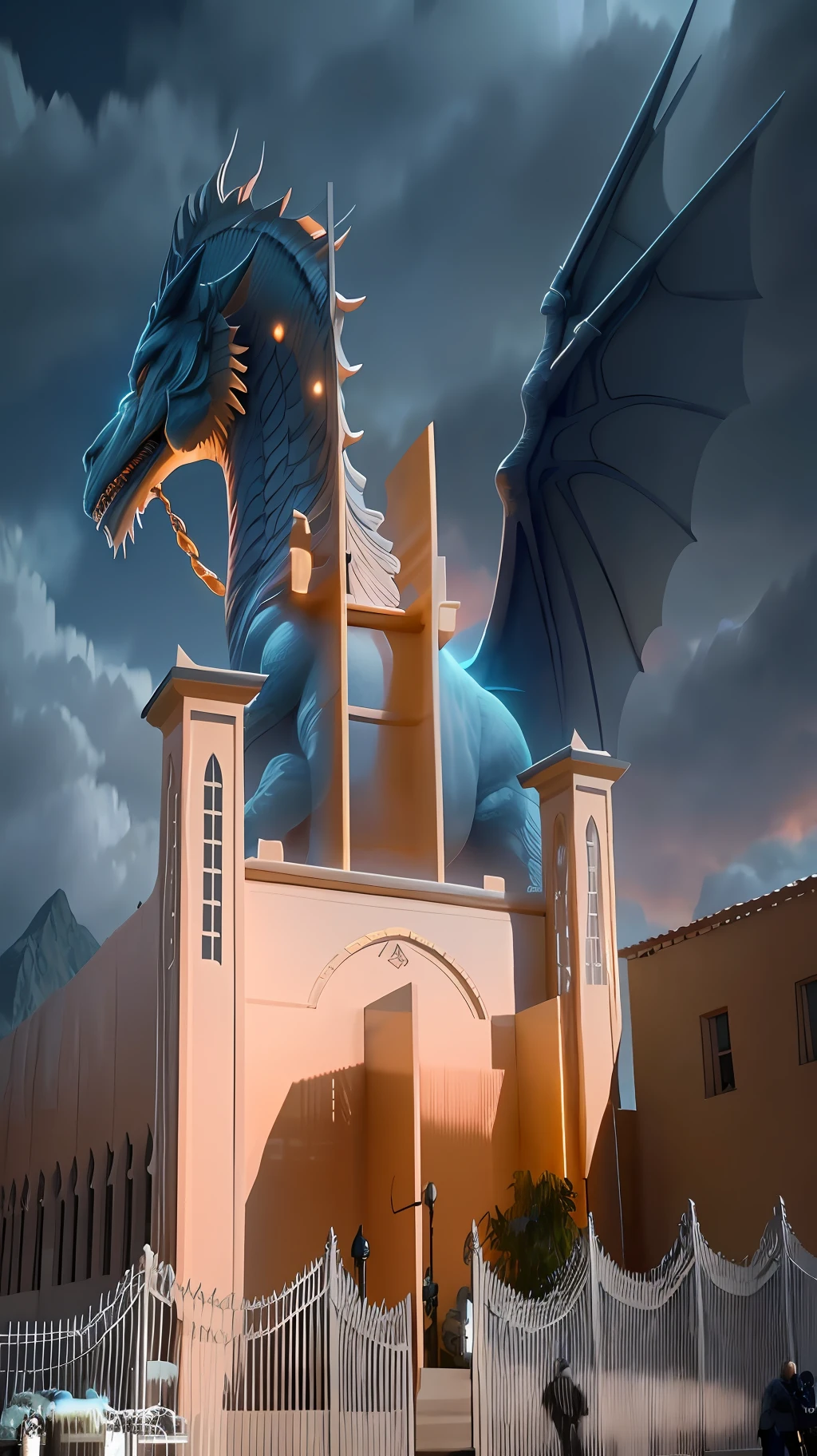 Sky on fire with Seated Dragon,8k, high definition, hyper-realistic, + cinematic plan + dynamic composition, incredibly detailed, sharpness, detail details + night with light + perfectionism + award-winning realism ((ambient lighting))
