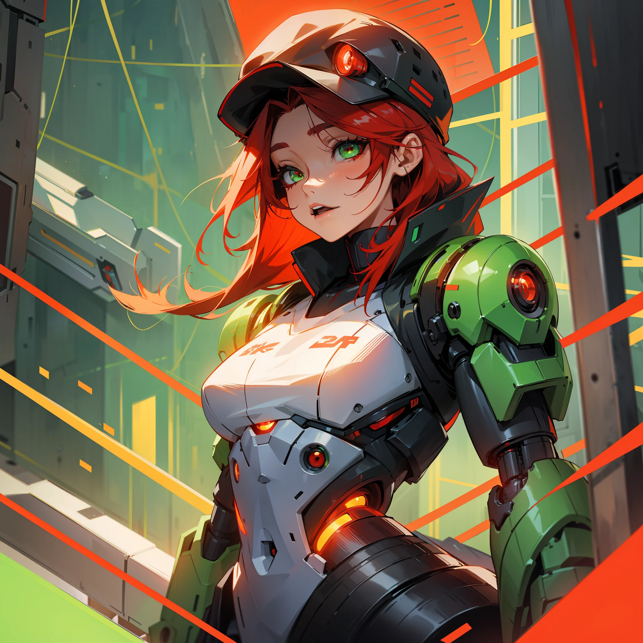 Cyborg red hat with green and red-haired cybernetic eyes --auto --s2