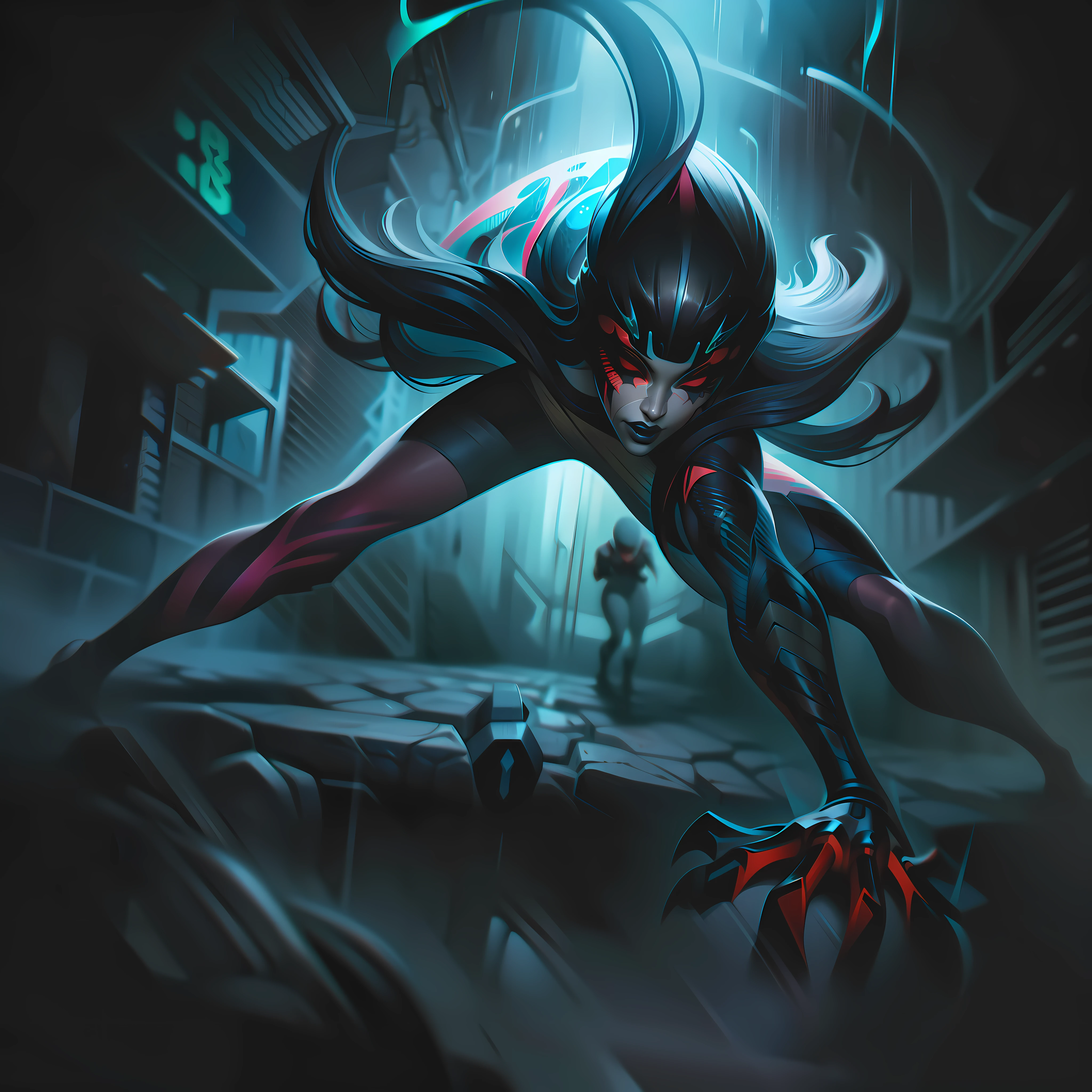 woman + crawling scene + dynamic pose + acid rain + dead splashart, splashart, League of Legends splashart, art, brushstroke, masterpiece, 8k, ultra detailed, HD