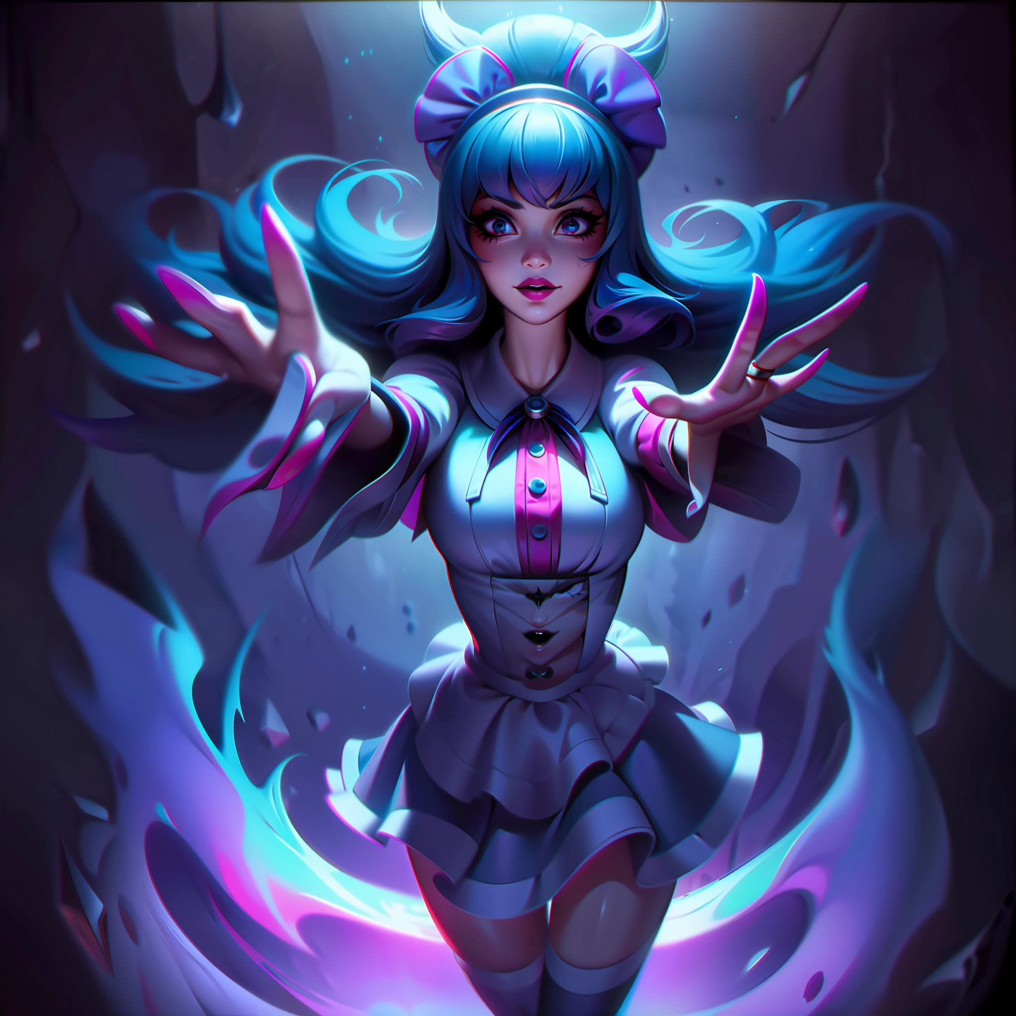 melanie martinez + femme fatale splashart, splashart, splashart de League of Legends, arte, pincelada, obra-prima, 8k, ultra detalhado, HD