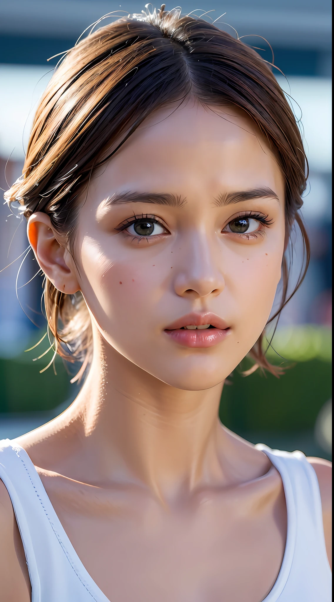 (Rotterdam:1.5), close up, masterpiece, best quality, raw photo, photorealistic, face, incredibly absurdres, beautiful girl, cute, short hair, depth of field, highres, ultra-detailed, finely detail, extremely detailed, extremely detailed eyes and face, sharp pupils, realistic pupils, sharp focus, ccinematic lighting