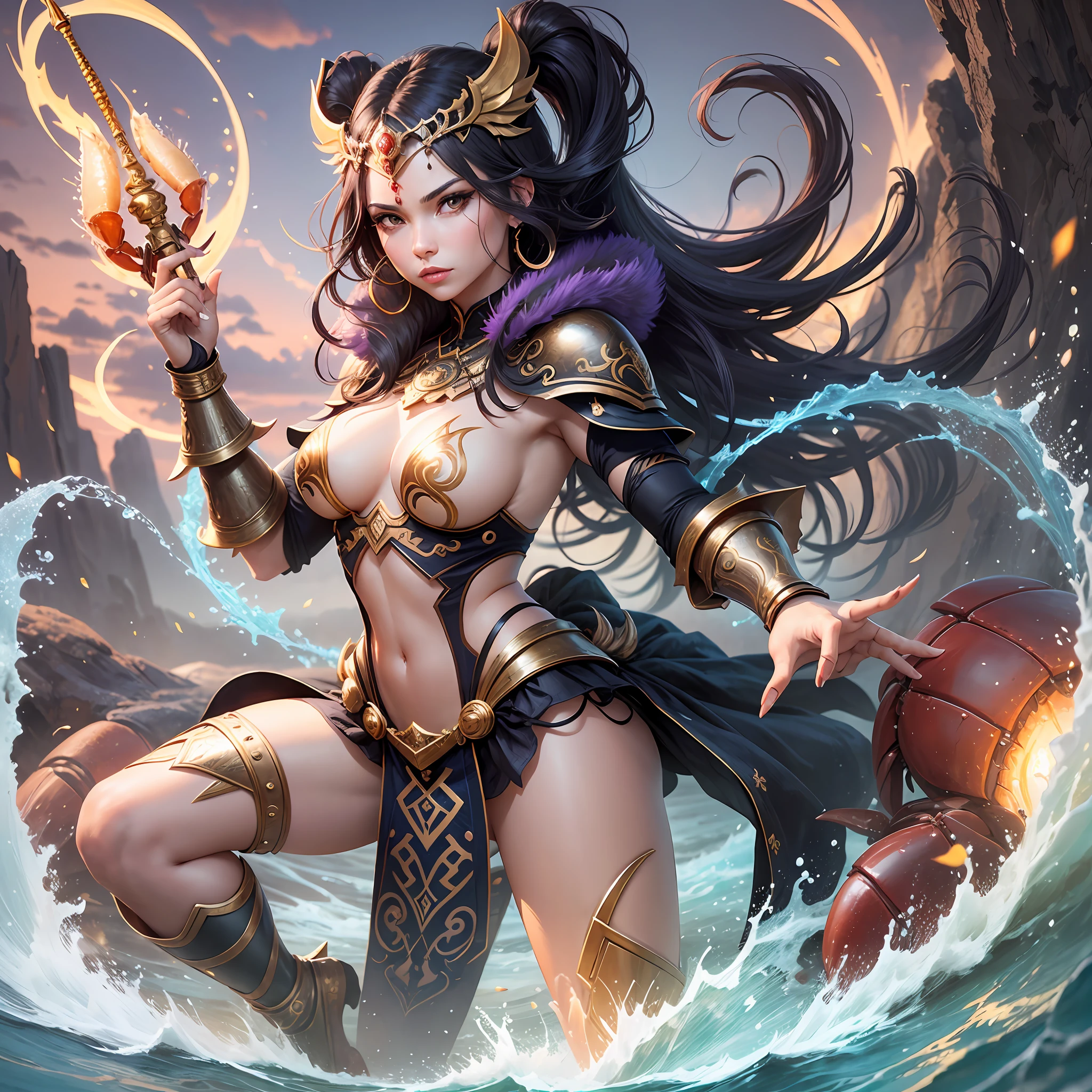 imagine a woman, warrior, cancer zodiac, with crab claws --auto --s2