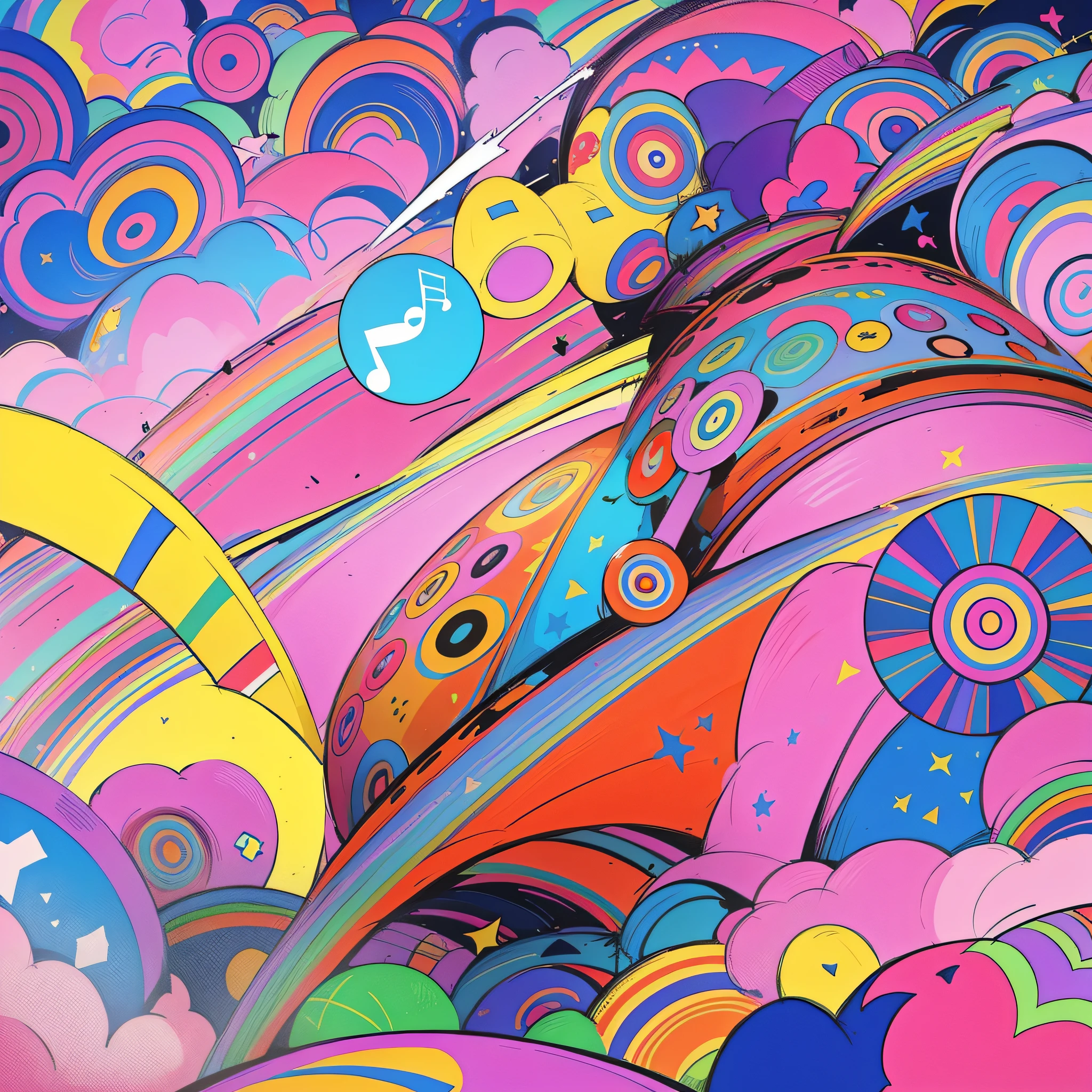 create a "Peter Max" style background with a musical vibe --auto --s2