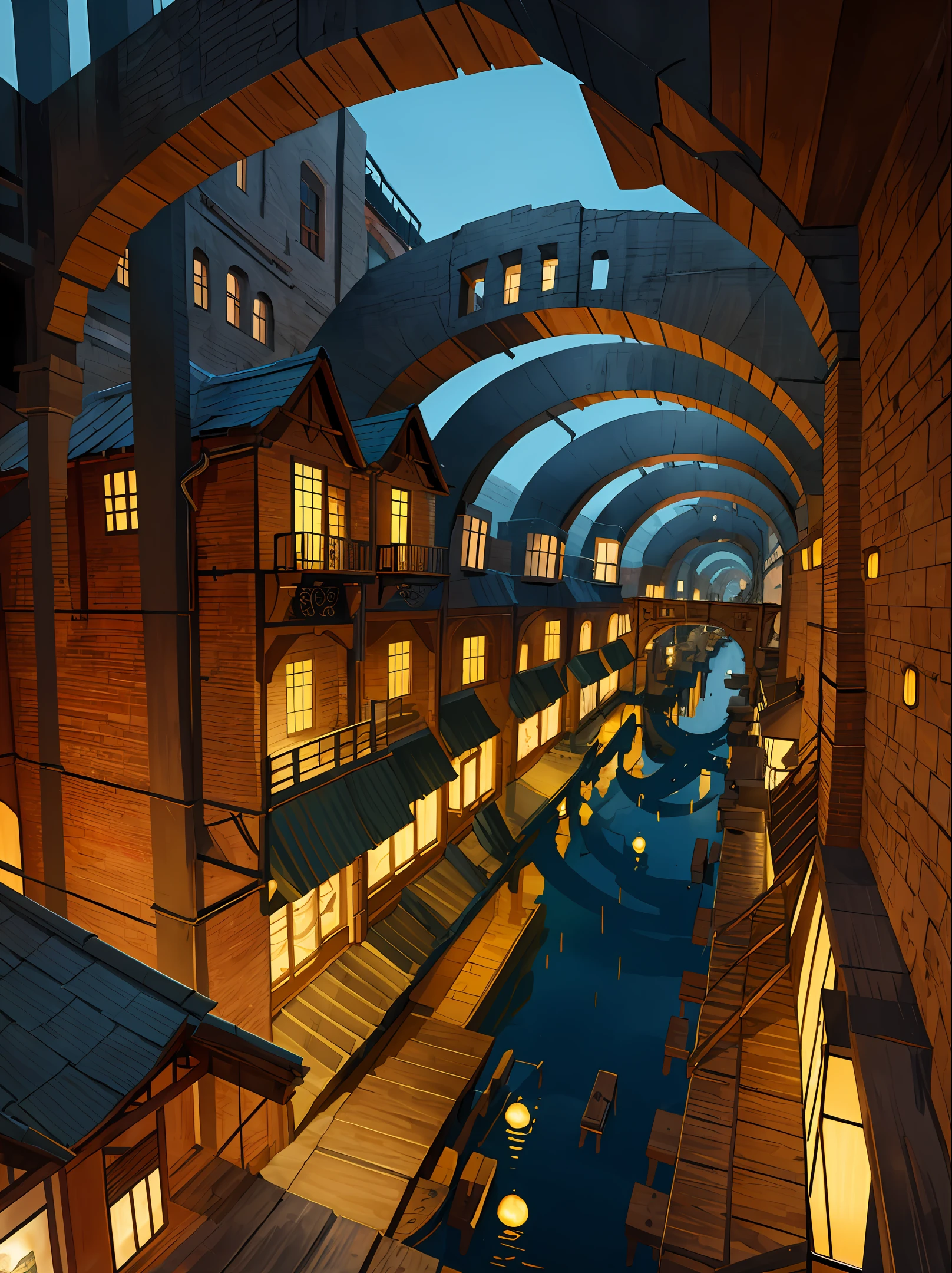 ((Masterpiece)),((Highest quality)),((High Definition)),((Real,)) Industrial era city, deep canyon in the middle, architectural street, bazaar, bridge, rainy day, steampunk, European architecture, long-haired woman