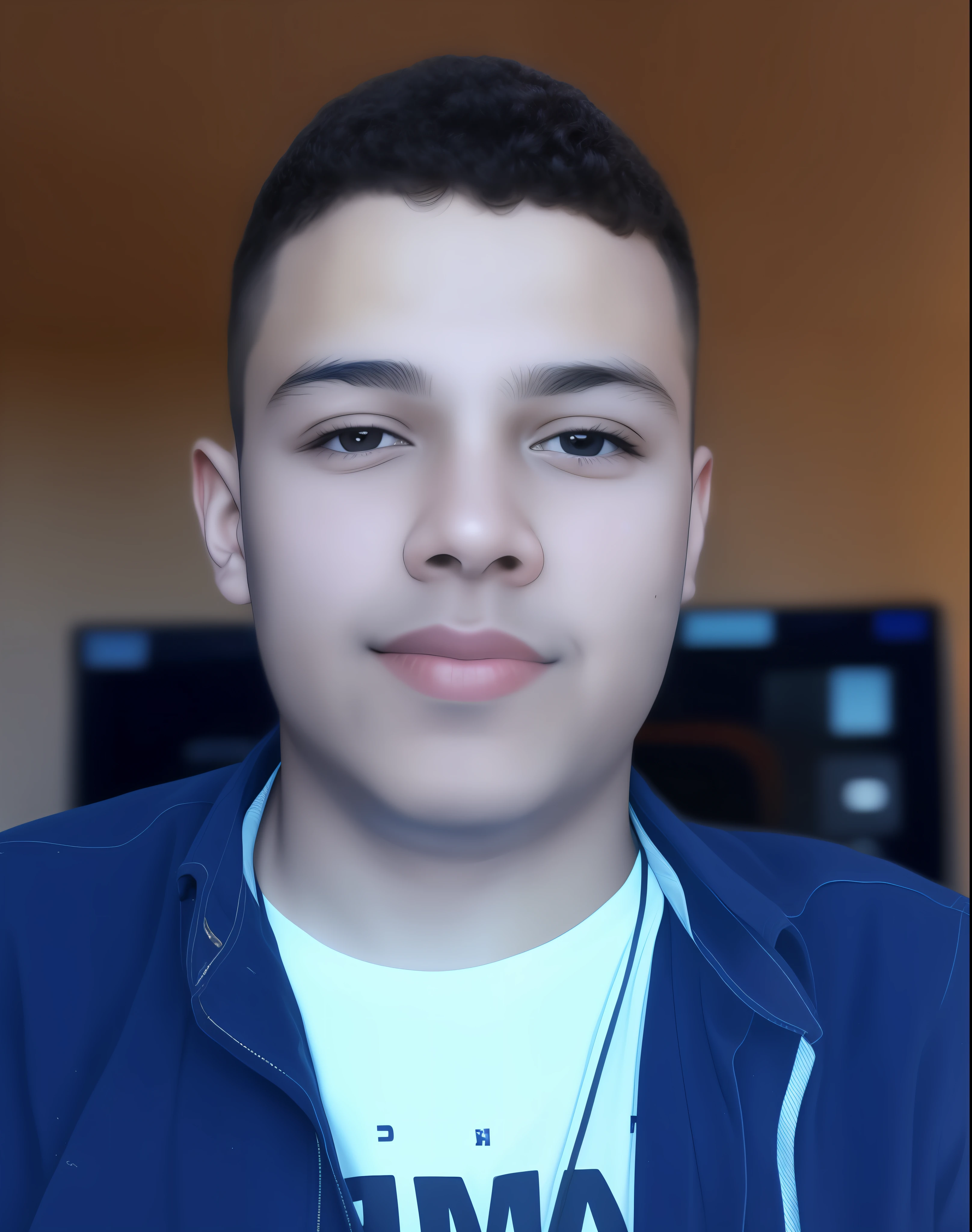 Arafed man with a blue jacket and a white shirt, about 12 years old, headshot profile picture, Riyahd Cassiem, front photo, programmer/gamer Ludwig, Ismail, high quality 4k photo, taken in early 2020, half-body headshot 1024px profile picture