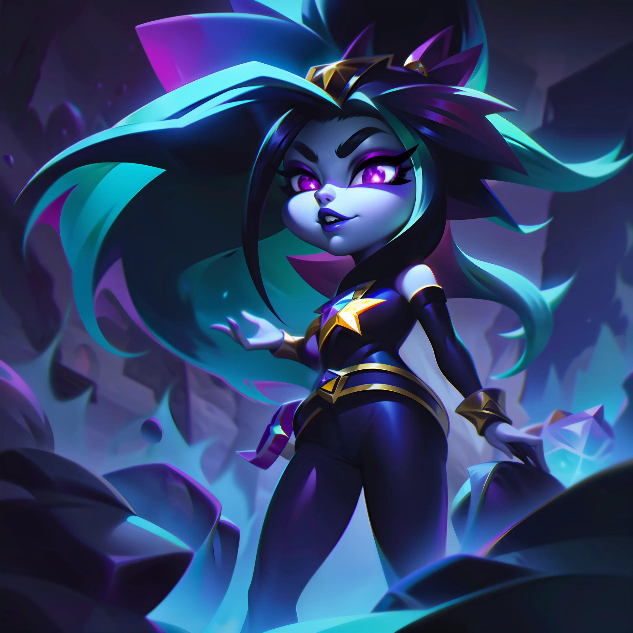 neeko goth star + femme fatale splashart, splashart, splashart de League of Legends, arte, pincelada, obra-prima, 8k, ultra detalhado, HD