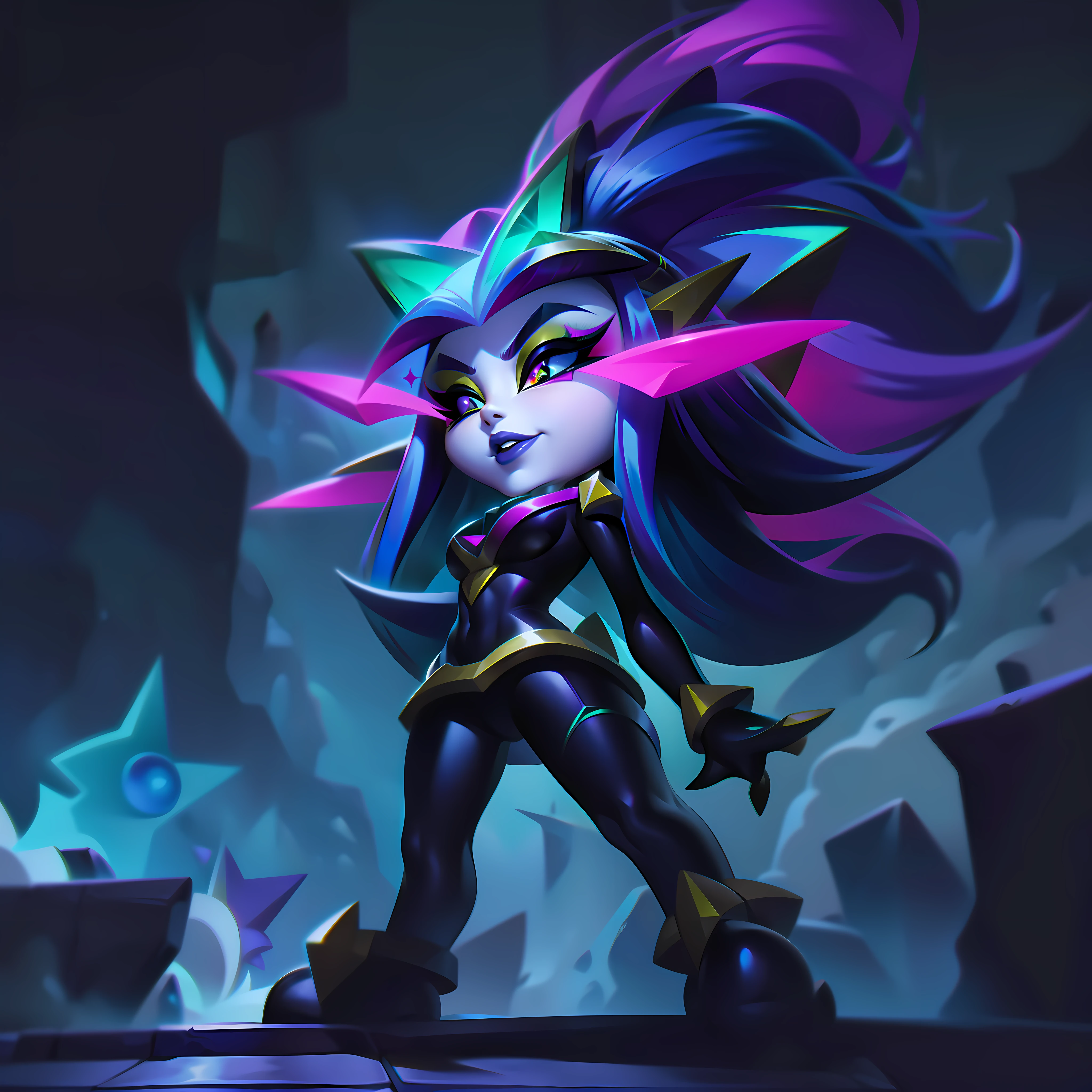 neeko goth star + femme fatale splashart, splashart, splashart de League of Legends, arte, pincelada, obra-prima, 8k, ultra detalhado, HD