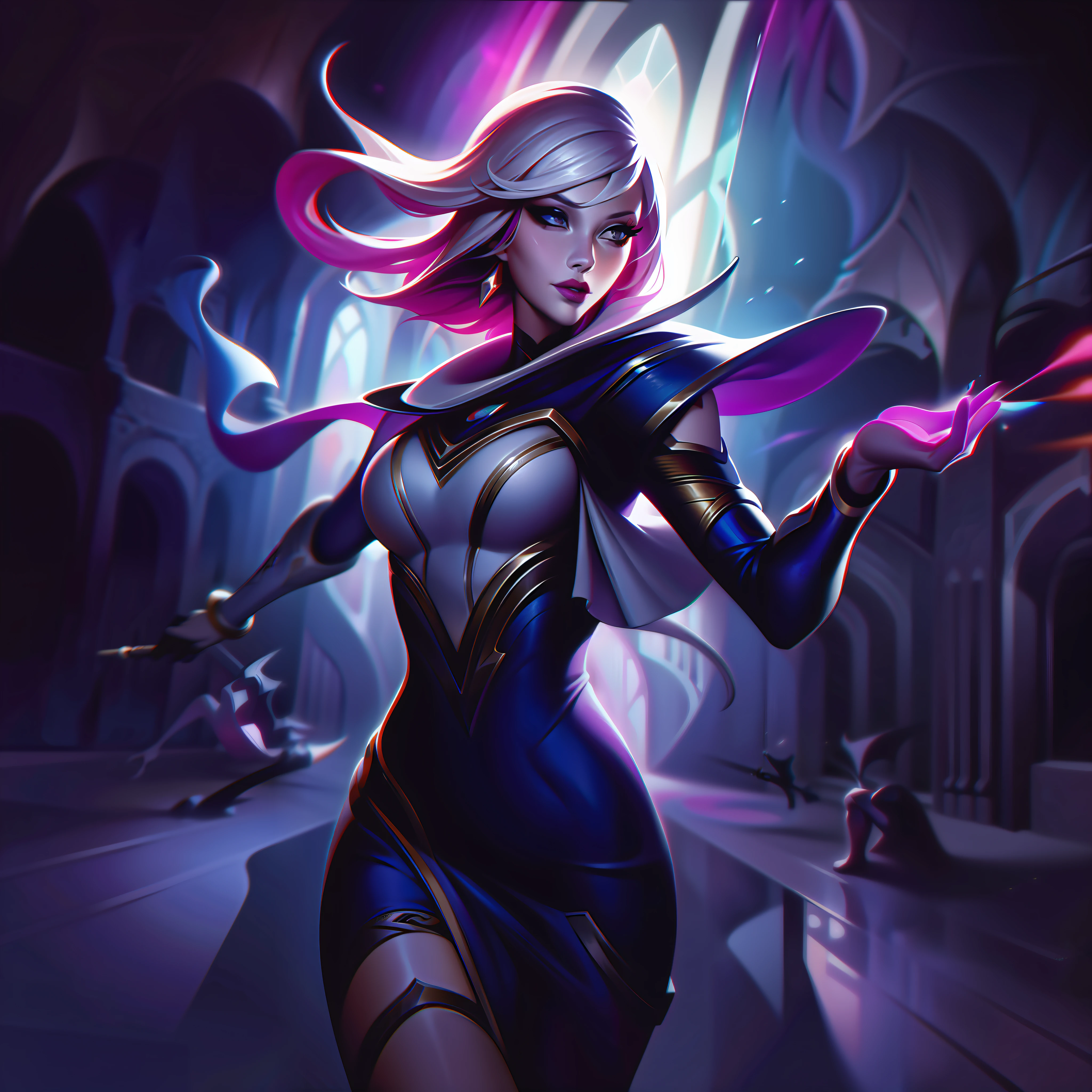 lux coven + femme fatale splashart, splashart, League of Legends splashart, art, brush stroke, masterpiece, 8k, ultra detailed, HD