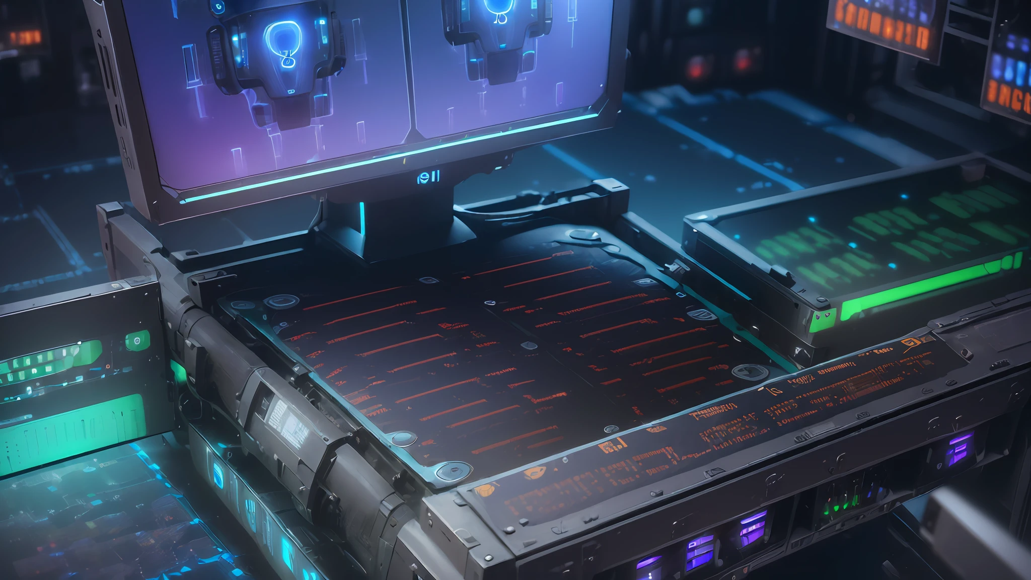 a ((((artificial intelligence))) accessing the Internet from a super (((computer terminal))) futuristic, steampunk, 4k, ultra realistic, cinema quality --auto --s2