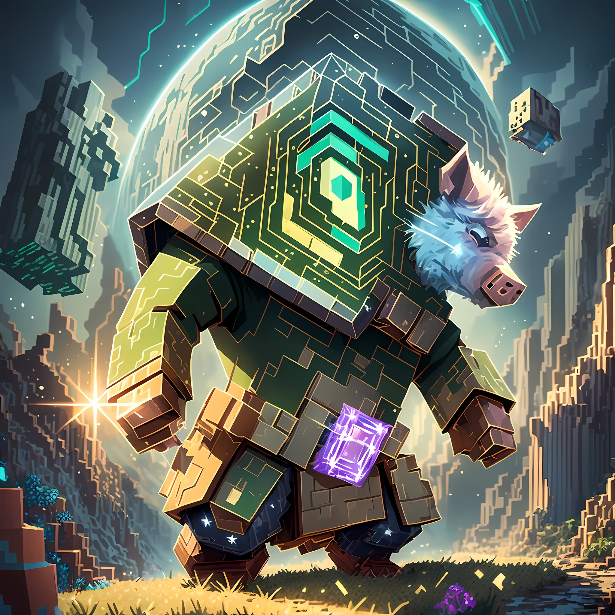 (art 2d:0.2,jojo mojang minecraft legends:0.4,8k:0.3,detailed:0.5,pixelated:0.5,centered on screen, a pig in diamond armor:1.4,diamond sword in right hand:1.2,looking forward:1.1)