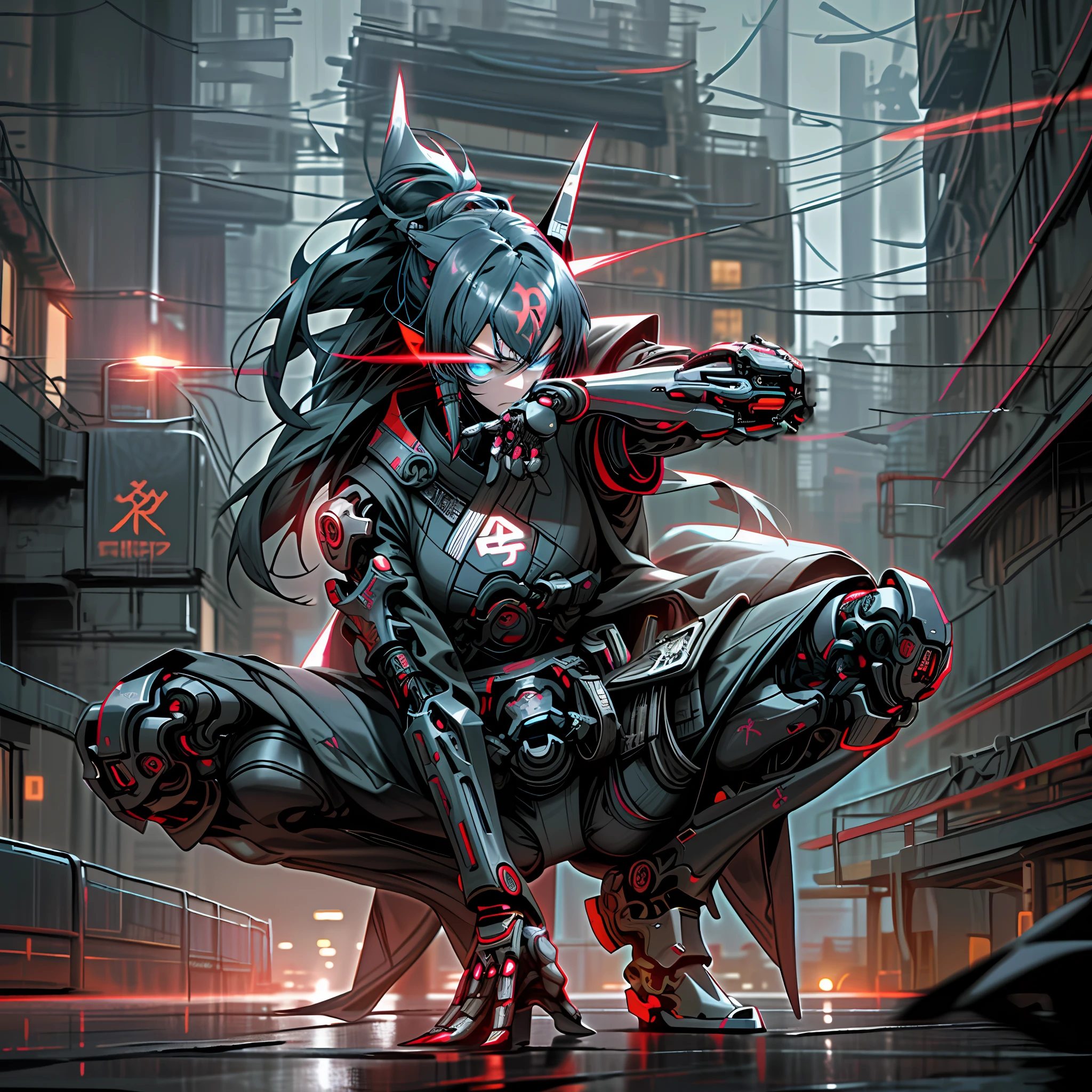 Cyberpunk, black ninja, mecha arm, smooth, unibody, HD, detail