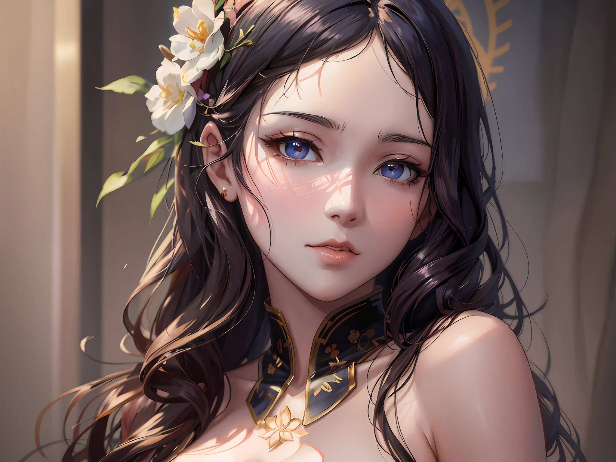 anime girl with long hair and a flower in her hair, detailed digital anime art, artwork in the style of guweiz, beautiful anime portrait, detailed portrait of anime girl, guweiz on artstation pixiv, extremely detailed artgerm, guweiz on pixiv artstation, artgerm. anime illustration, guweiz