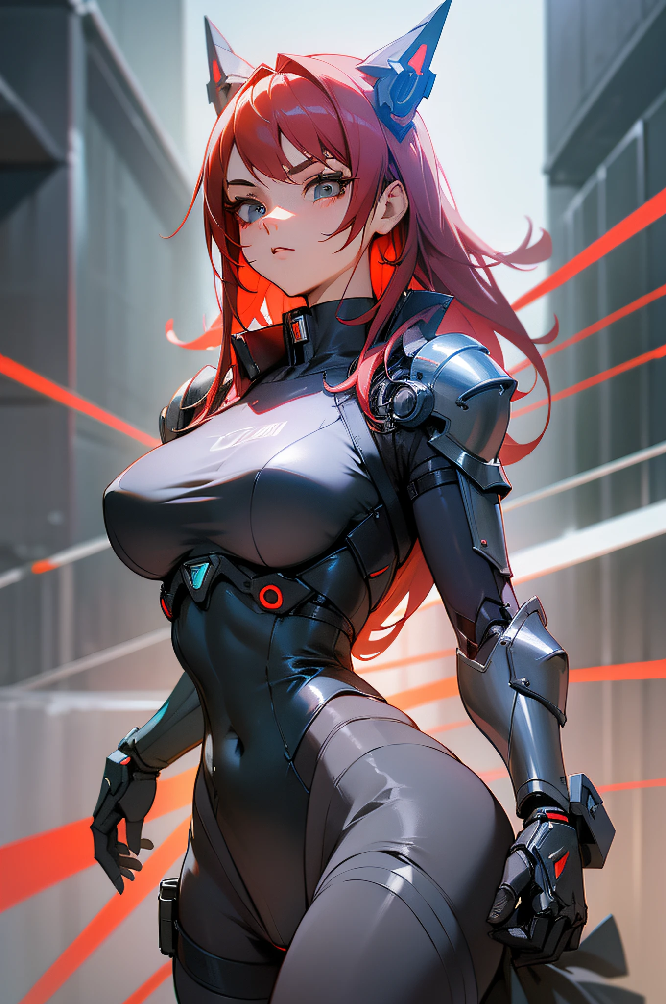 Arafed woman red hair in a black and silver outfit posing for a photo, cyberpunk oppai, extremely detailed artgerm, fanart best artstation, deviantart artstation cgscosiety, model ig | ArtGerm, Oppai Biomechanical, Armor Girl, ((medium breasts, perfect thighs and waist, bare crotch, small, transparent panties))3 D Render Character Art 8 K, Alena Aenami and Artgerm, ArtStation Masterpiece