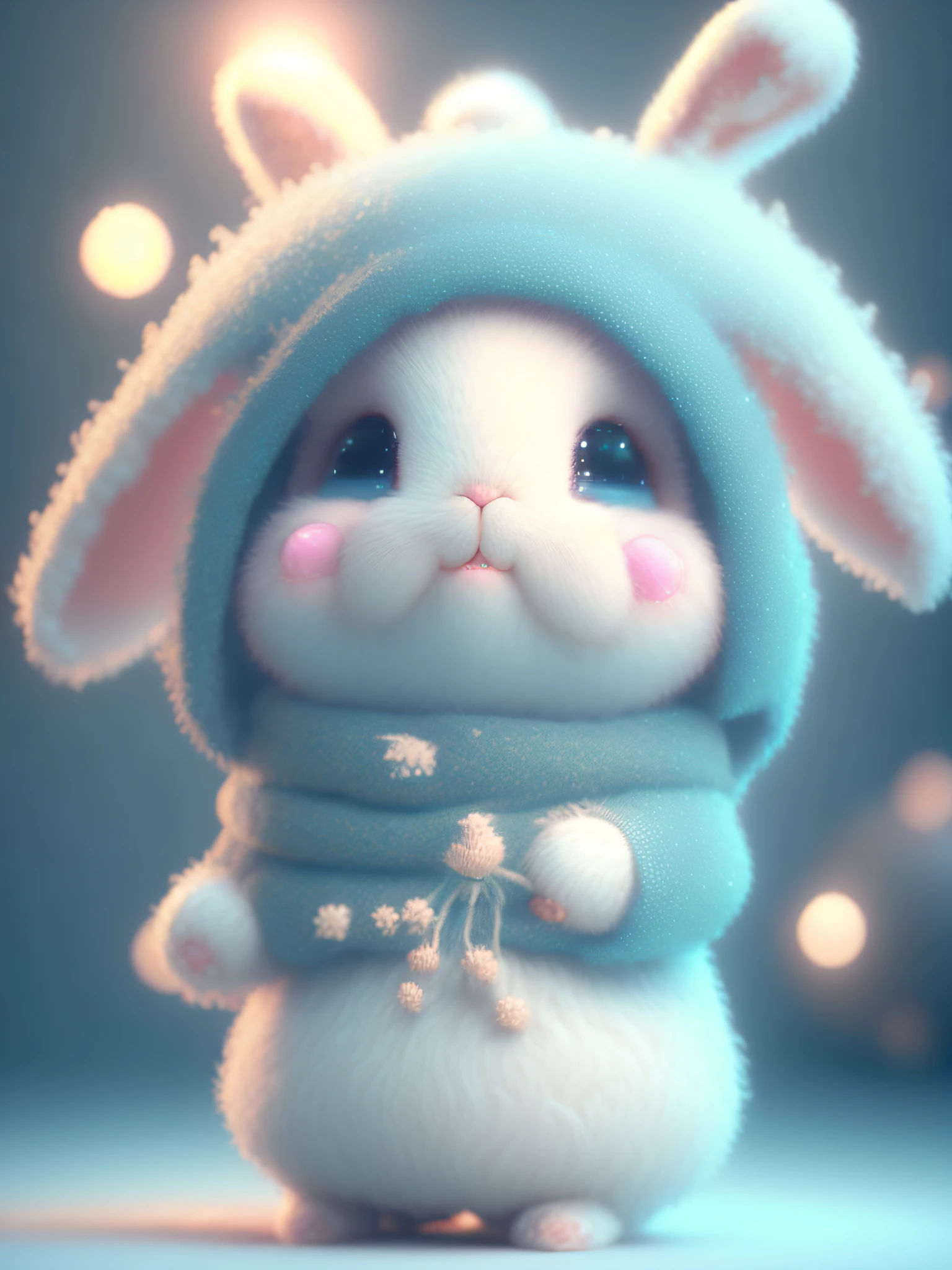 Cute cute rabbits waving and smiling hello to me, Unreal Engine, cozy interior lighting, art stations, detailed digital paintings, films, character designs by Mark Ryden and Pixar and Hayao Miyazaki, Unreal 5, DAZ, Surrealism, Octane rendering