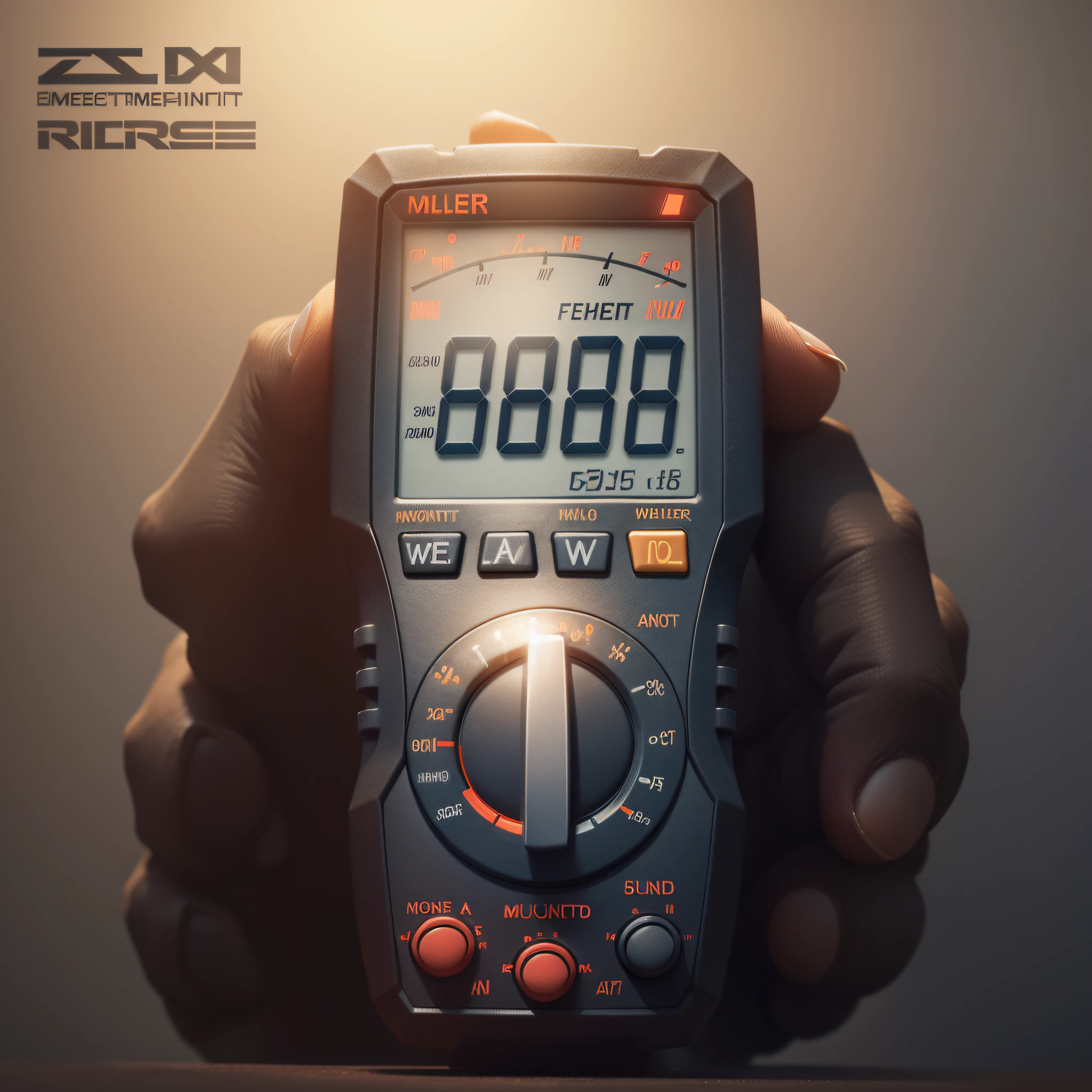 Multimeter, suitable for ergonomics, simple and generous appearance different, European and American style, clear diamond angle, handheld two-color multimeter, with display, middle knob, four buttons, three pen holes, with sheath, panel below the sheath edge --auto --s2