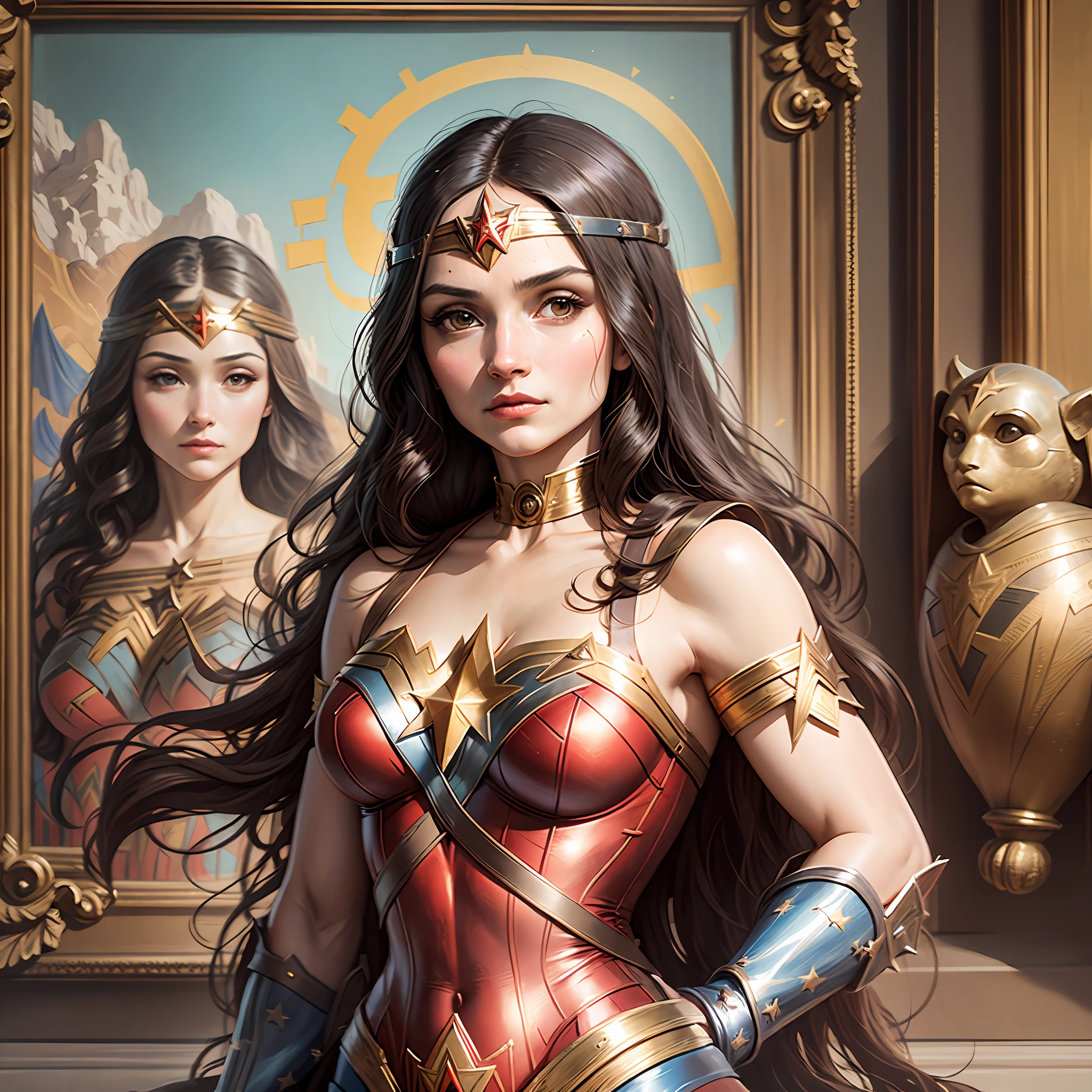 Monalisa wearing wonder woman outfit in Leonardo da Vinci's painting --auto --s2