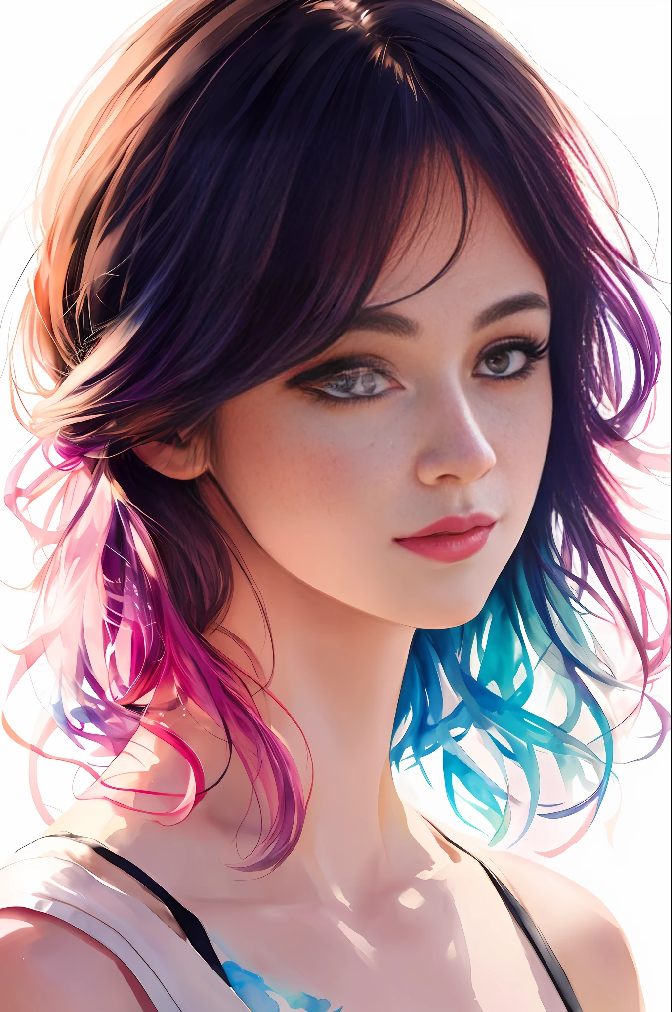 (8k, best quality, masterpiece:1.2),(best quality:1.0), (ultra highres:1.0), watercolor, a beautiful woman, shoulder, hair ribbons, by agnes cecile, half body portrait, extremely luminous bright design, pastel colors, (ink:1.3), autumn lights,
