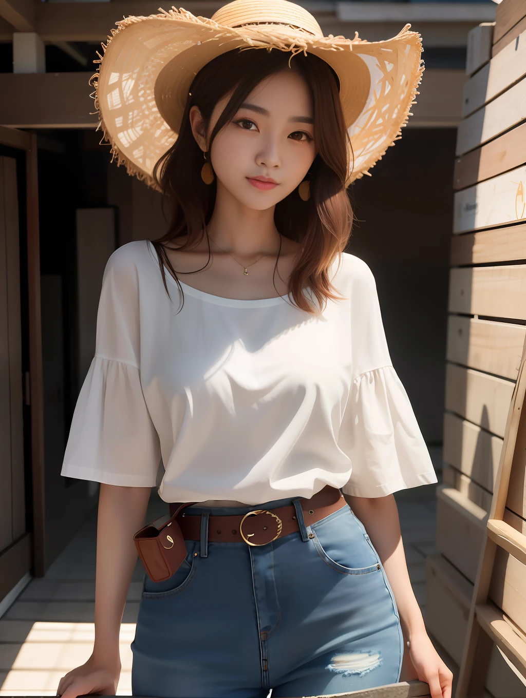 araffe woman in a straw hat and jeans posing for a picture, korean women's fashion model, gorgeous young korean woman, beautiful model girl, beautiful young korean woman, beautiful south korean woman, photo of slim girl model, beautiful girl model, a cute young woman, beautiful asian girl, korean girl, casual clothing style, japanese model, wearing a cute top